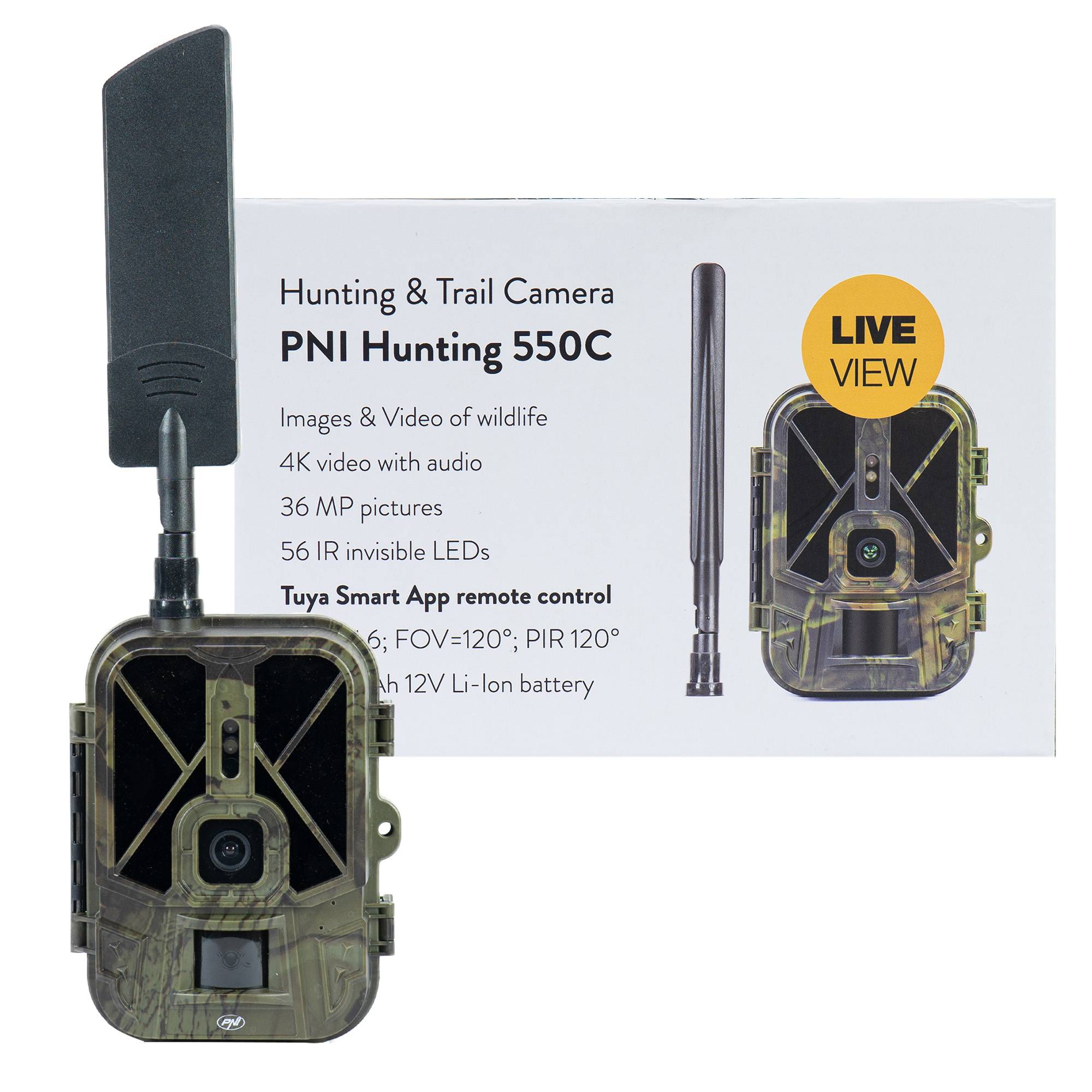 Jagdkamera PNI Hunting 550C Internet 4G LTE, Live-Zugriff und Benachrichtigungen über die Tuya-Anwendung, inklusive Akku 8000 mAh