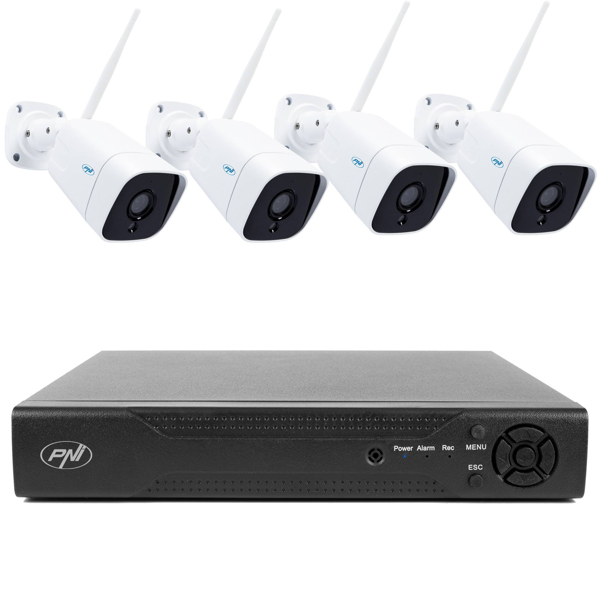 NVR PNI House IP716 Videoüberwachungspaket und 4 PNI IP55 Kameras mit IP, 5MP