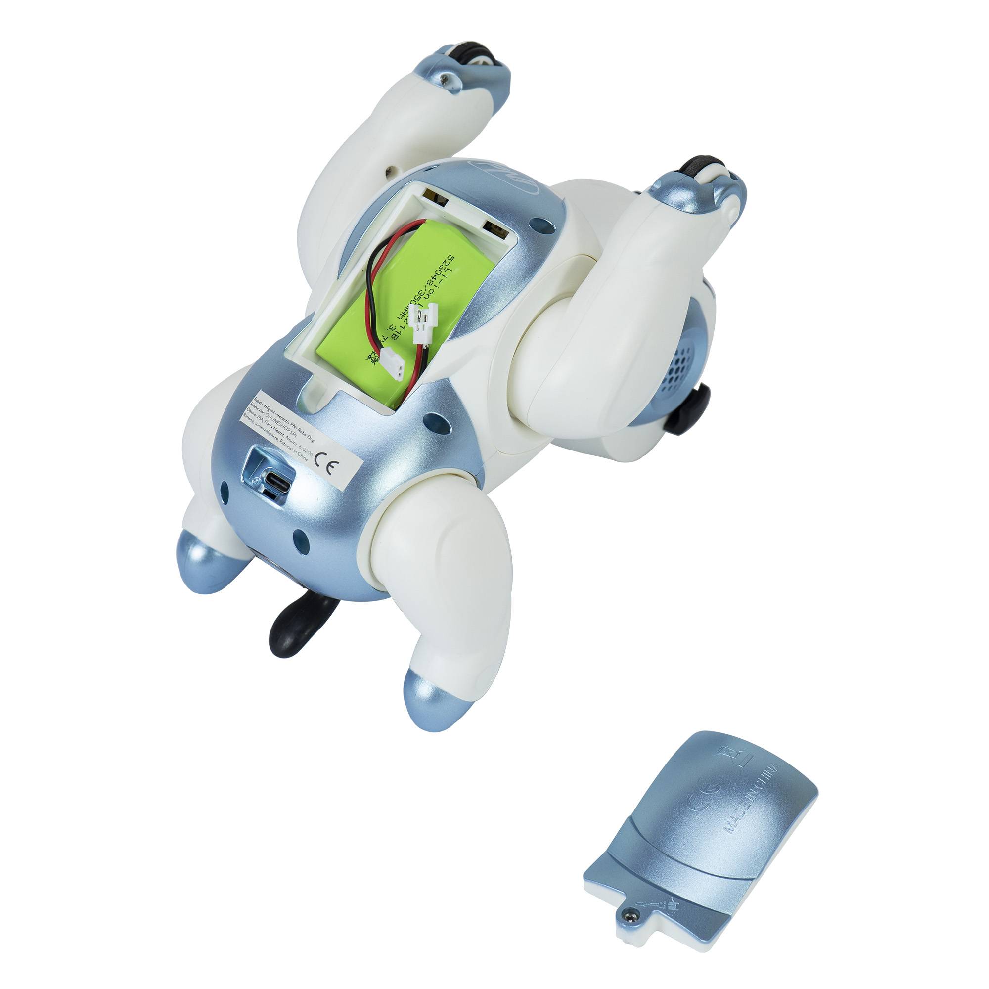Interaktiver intelligenter Roboter PNI Robo Dog, Sprachsteuerung, Touch-Tasten, weiß-blau, inklusive Batterie 3,7 V 350 mAh