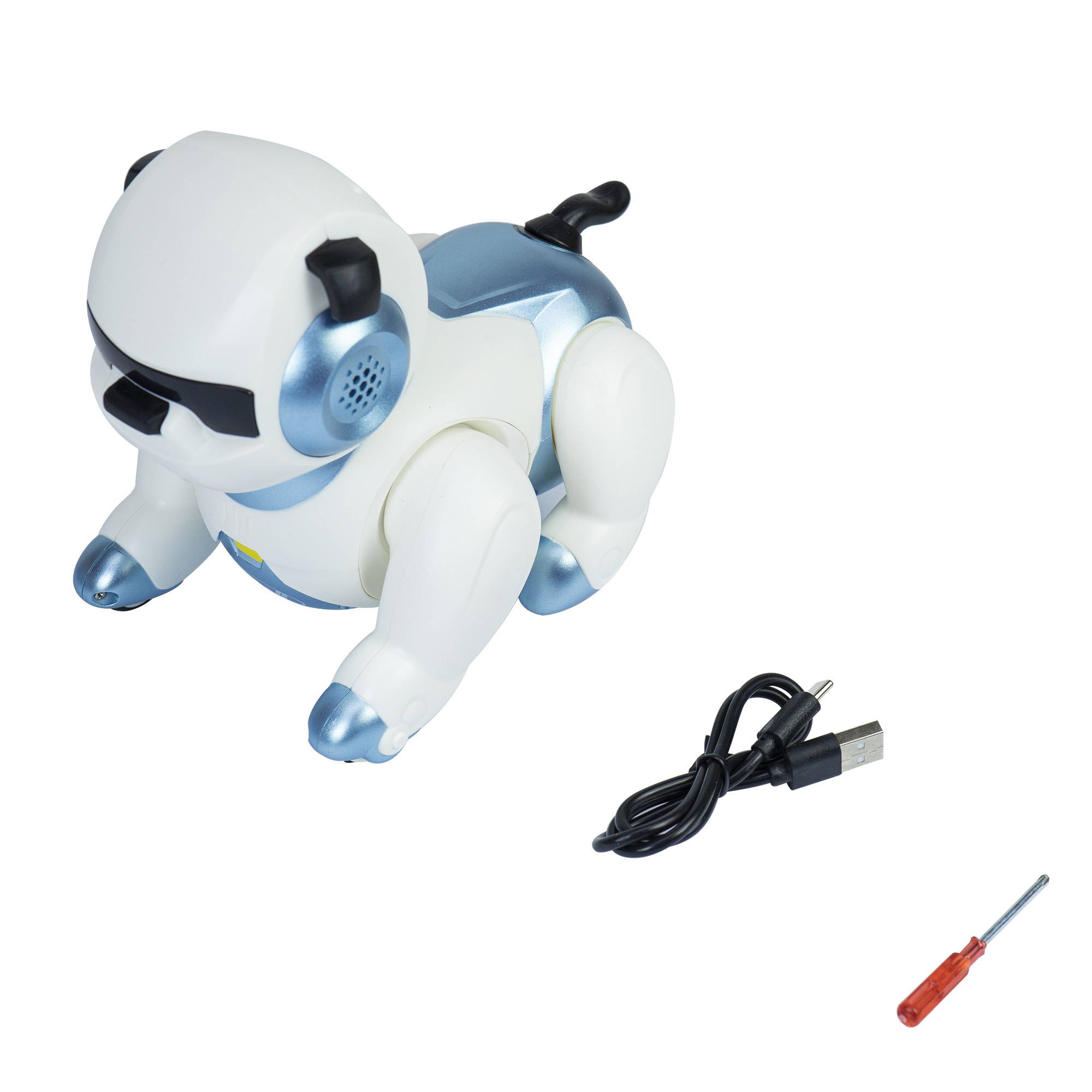 Interaktiver intelligenter Roboter PNI Robo Dog, Sprachsteuerung, Touch-Tasten, weiß-blau, inklusive Batterie 3,7 V 350 mAh