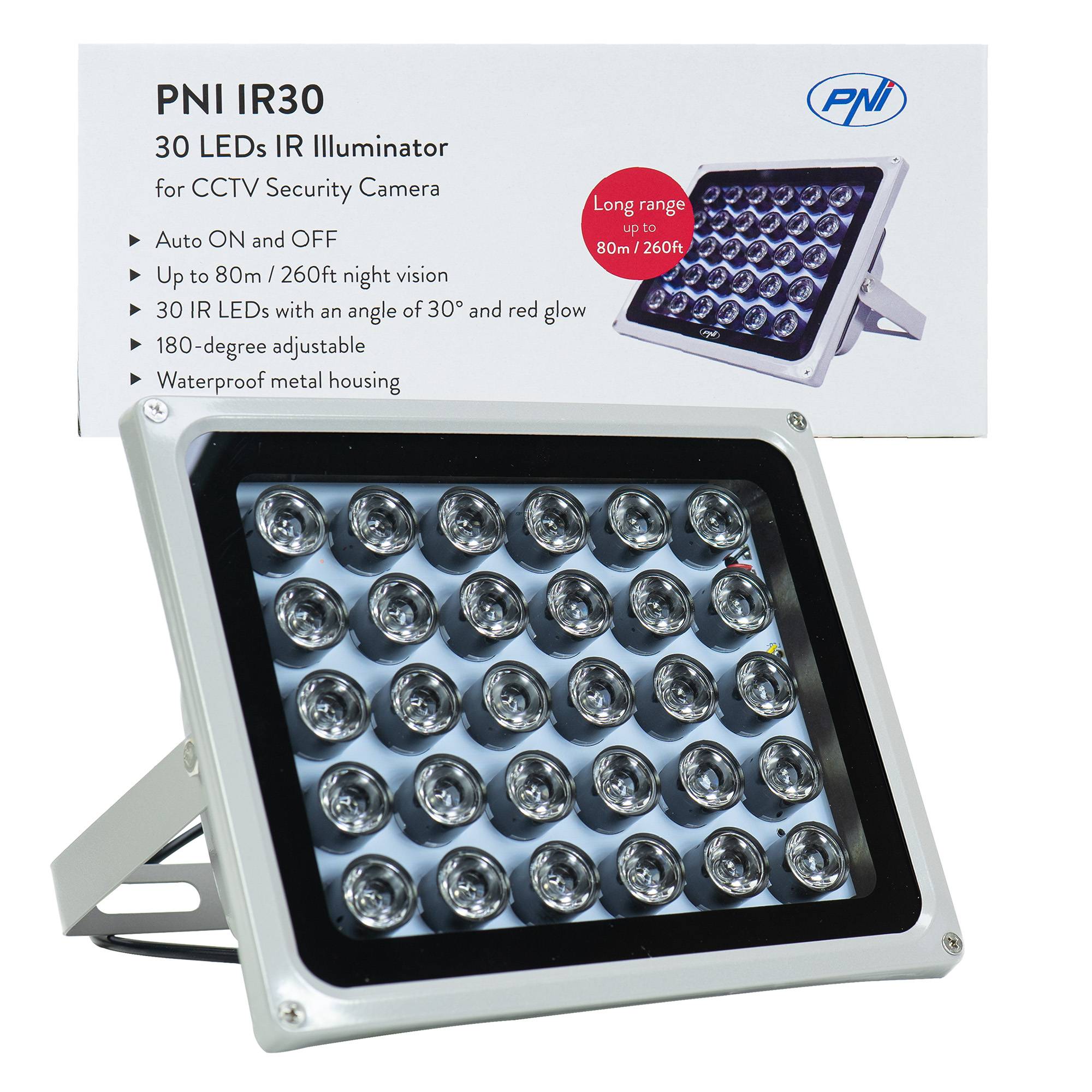 Reflektor mit Infrarot-LEDs PNI IR30 für Kameras und CCTV-Systeme, 30 IR-LEDs, Entfernung 80 m, IP66