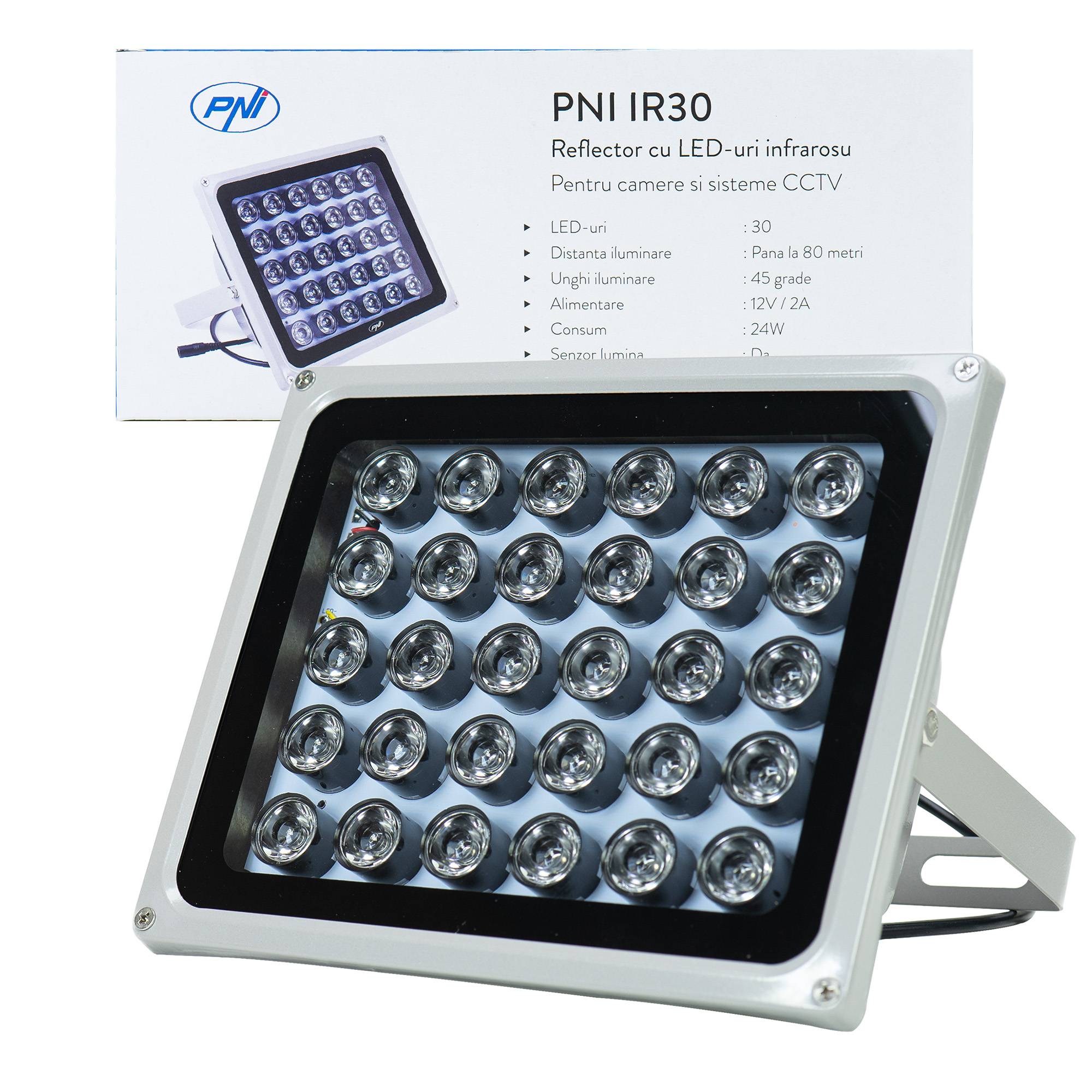 Reflektor mit Infrarot-LEDs PNI IR30 für Kameras und CCTV-Systeme, 30 IR-LEDs, Entfernung 80 m, IP66