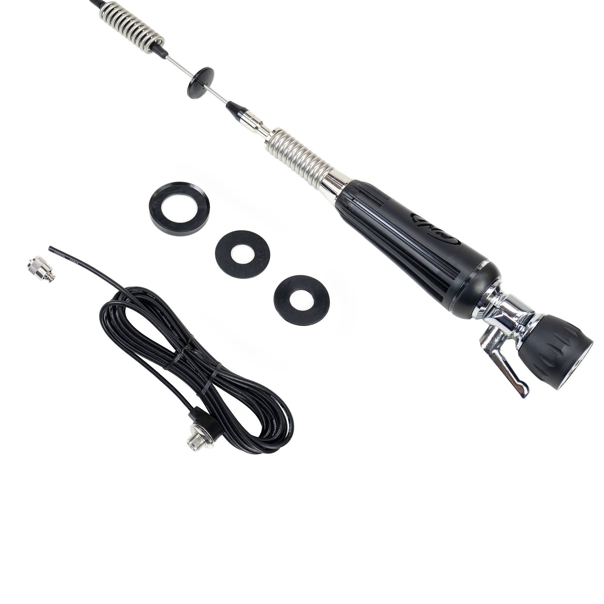 CB-Antenne PNI LED 850, 85 cm, 300 Watt, faltbar, leuchtet beim Senden und PNI T601 Befestigungskabel