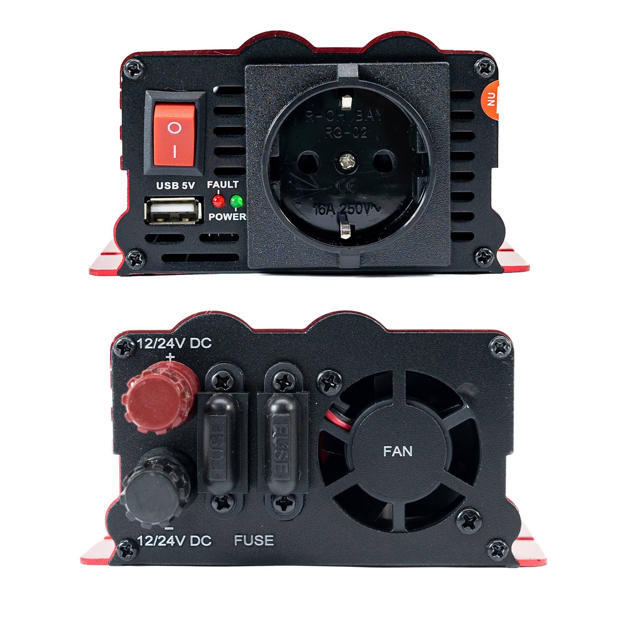 Spannungswandler PNI L650W duales Netzteil 12V/24V, Ausgang 230V, 500W, modifizierter Sinus, USB-Stecker 5V 500mAh, inkl. Stromzangen und