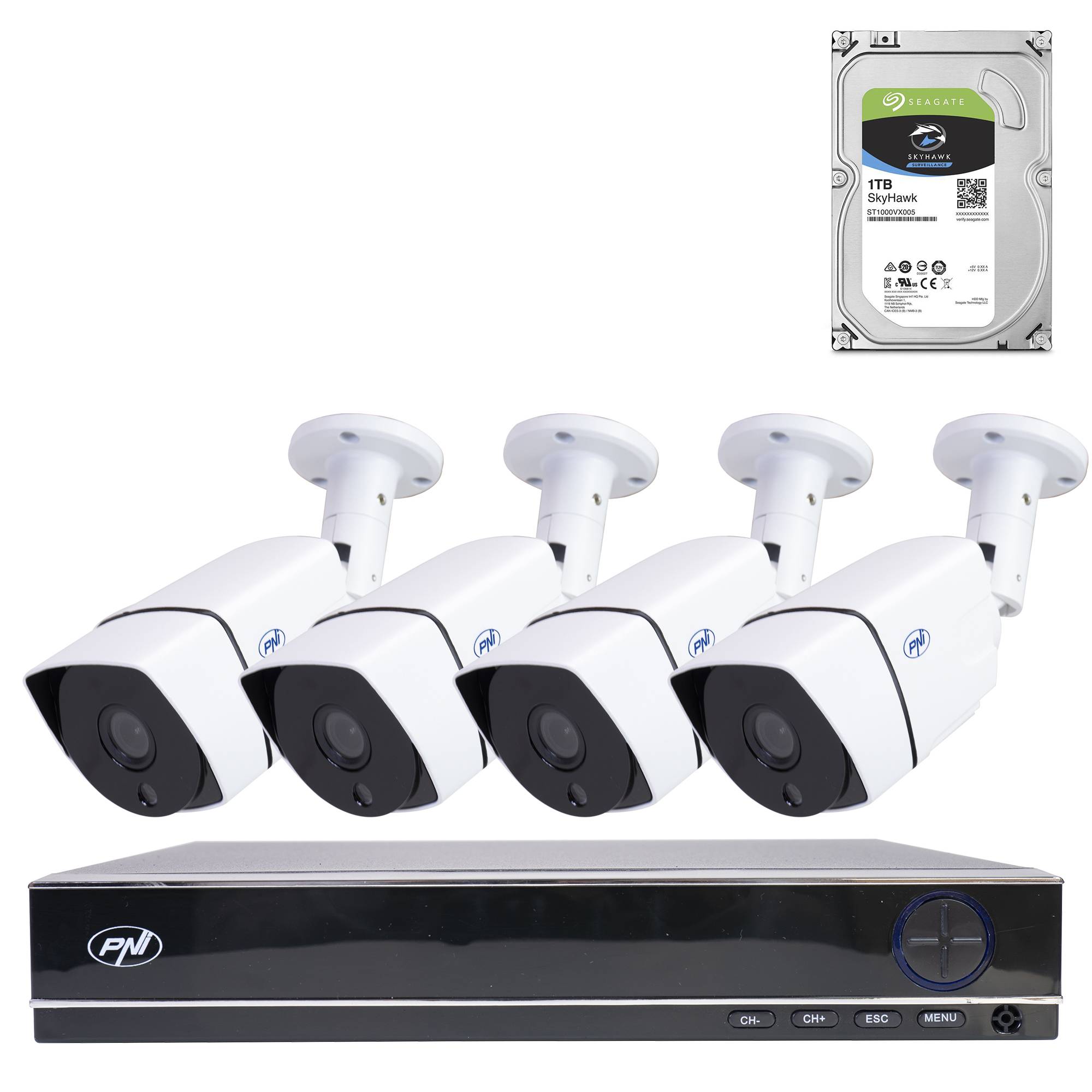 AHD PNI House PTZ1300 Full HD-Videoüberwachungskit - NVR und 4 Außenkameras 2MP Full HD 1080P