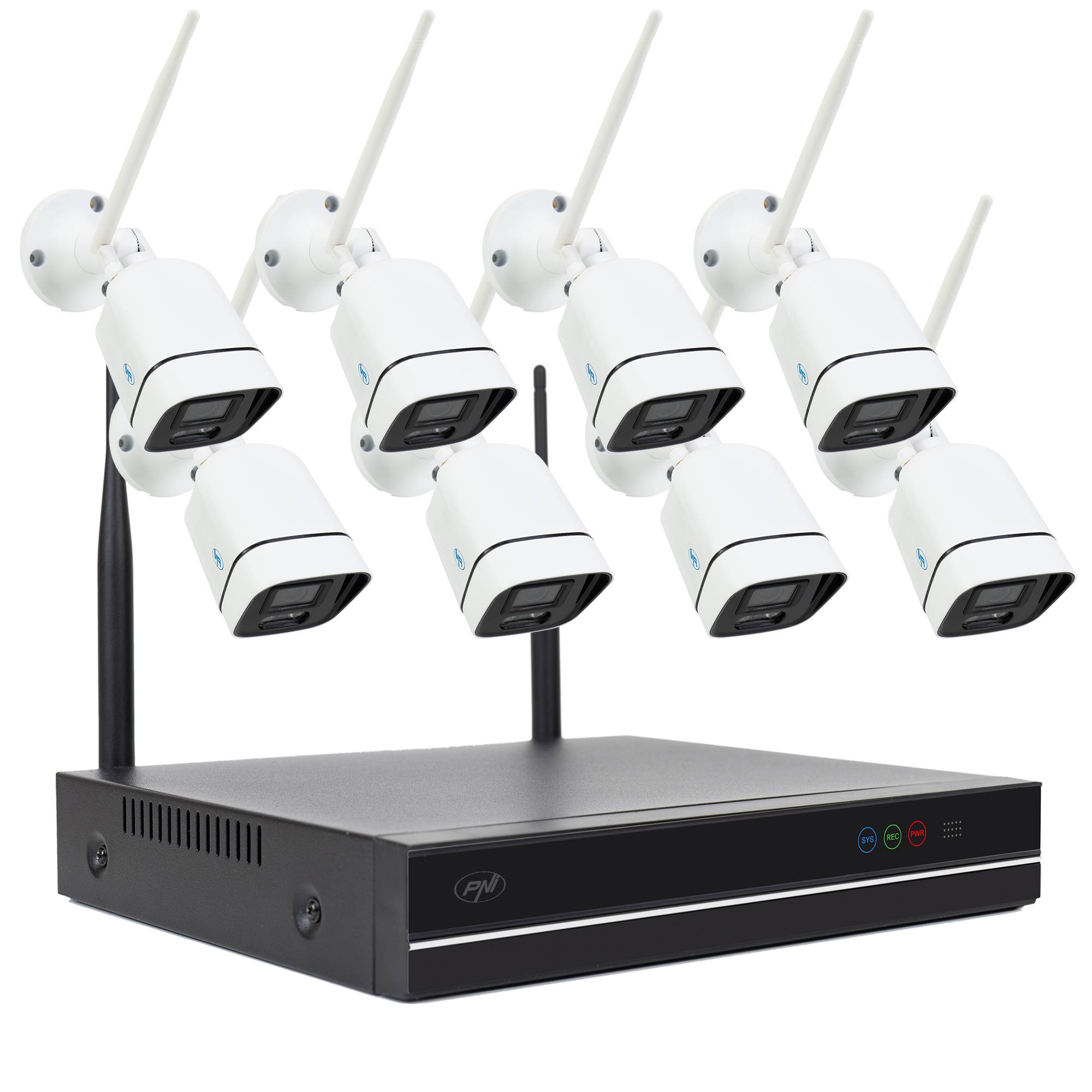 PNI House WiFi660 NVR Videoüberwachungskit Paket 8 Kanäle und 8 drahtlose Außenkameras 3MP, P2P, IP66