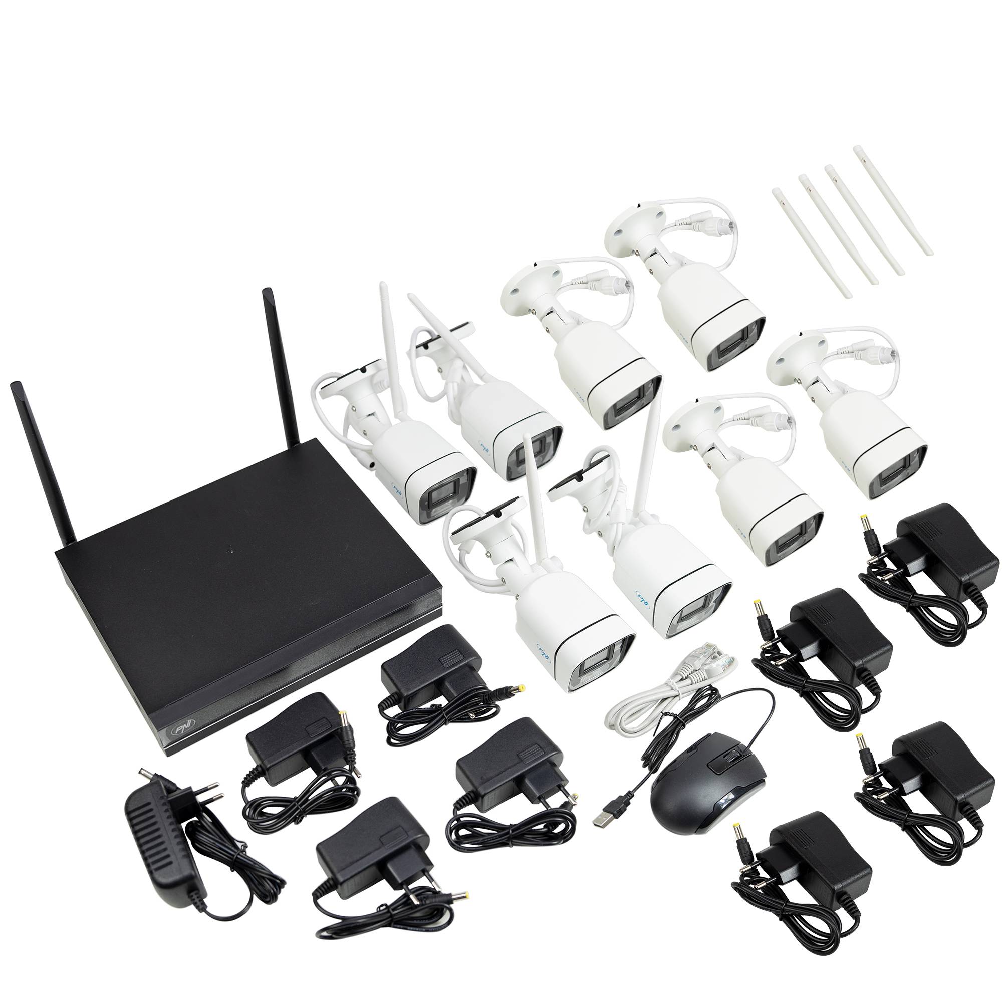 PNI House WiFi660 NVR Videoüberwachungskit Paket 8 Kanäle und 8 drahtlose Außenkameras 3MP, P2P, IP66
