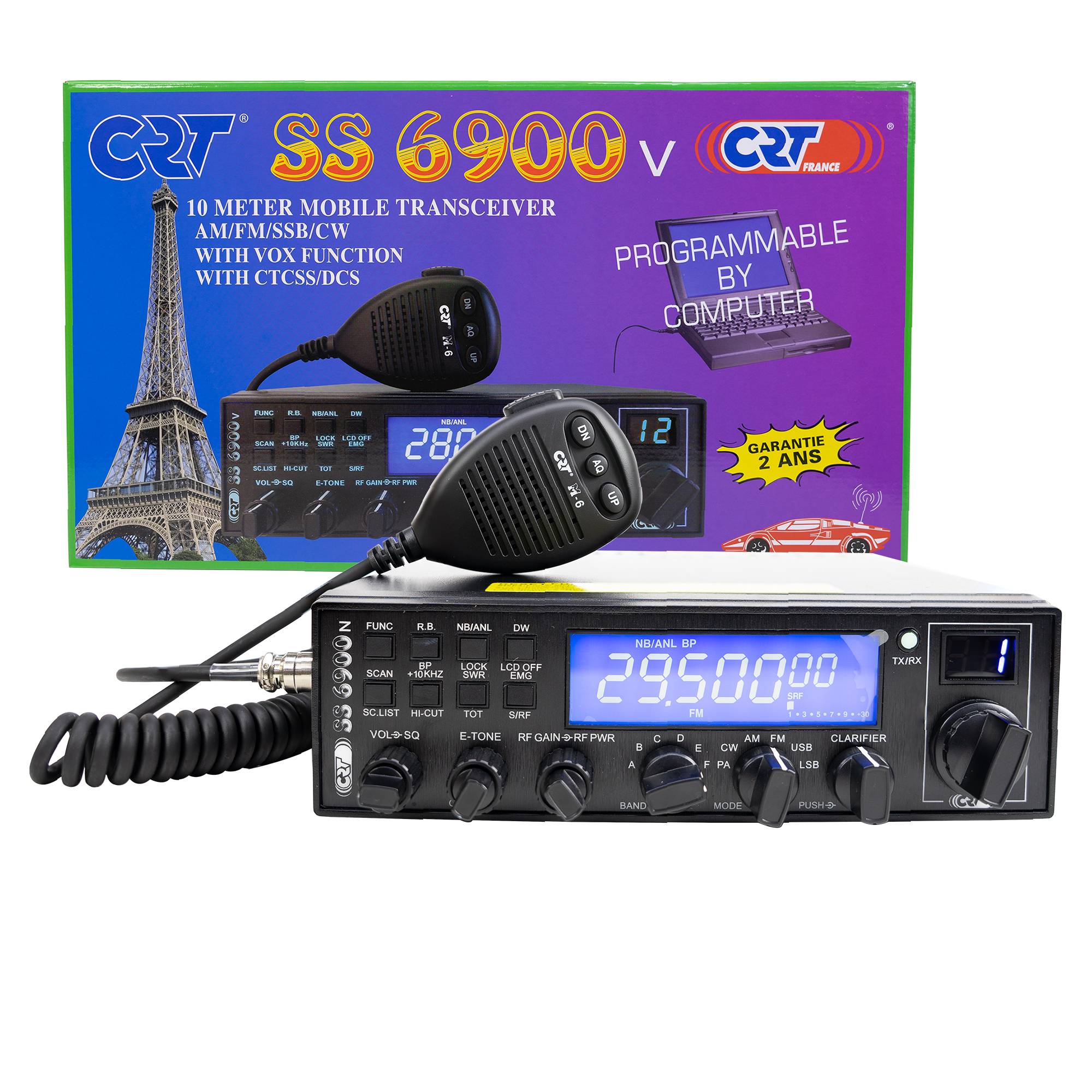 Amateurfunkstation CRT SS 6900 VOX CB, AM, FM, USB, SSB, CW, PA, 28-29,7 MHz, ASQ, HF-Verstärkung, Roger Beep, 12 V, programmierbar