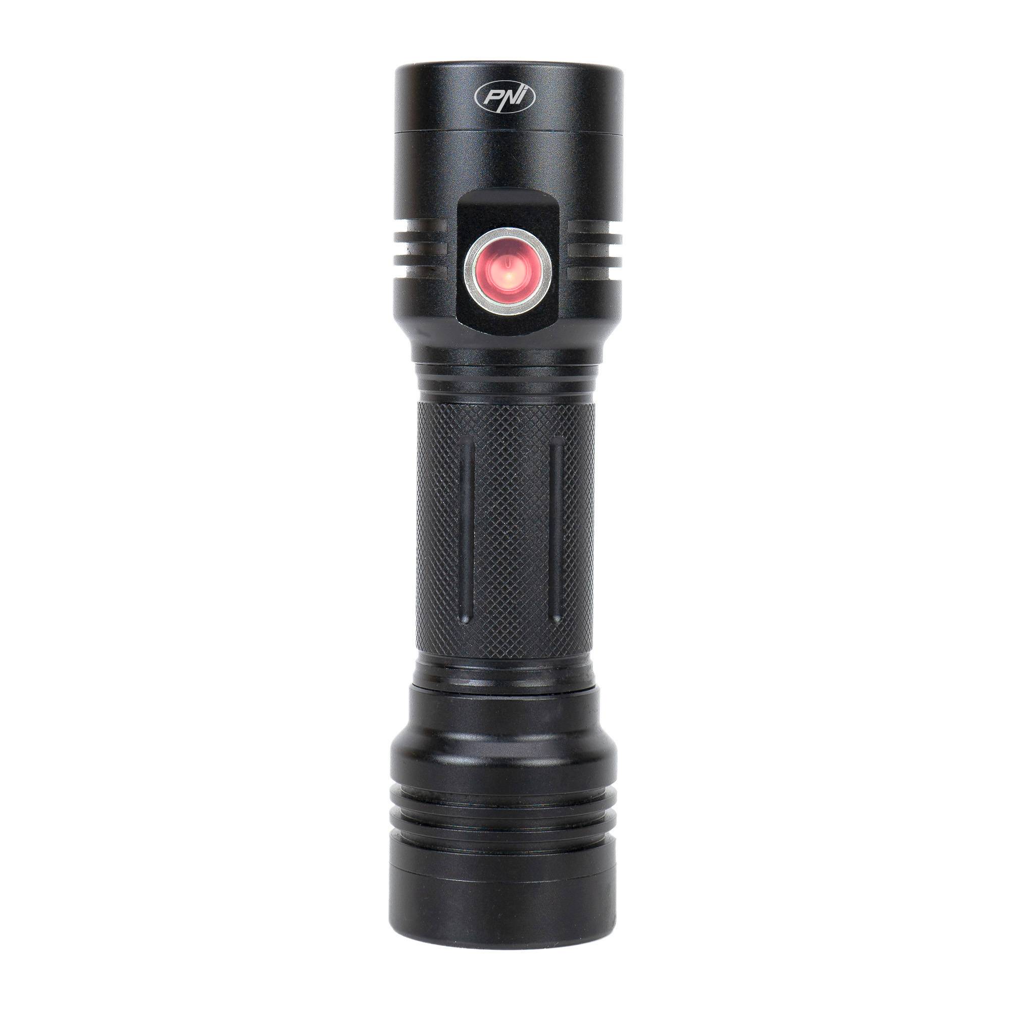 Aluminium PNI Adventure F200 Dual-LED-Taschenlampe, 4000-mAh-Akku und Micro-USB-Anschluss, 3 LEDs mit großer Blende und eine mit Fokus, beide haben
