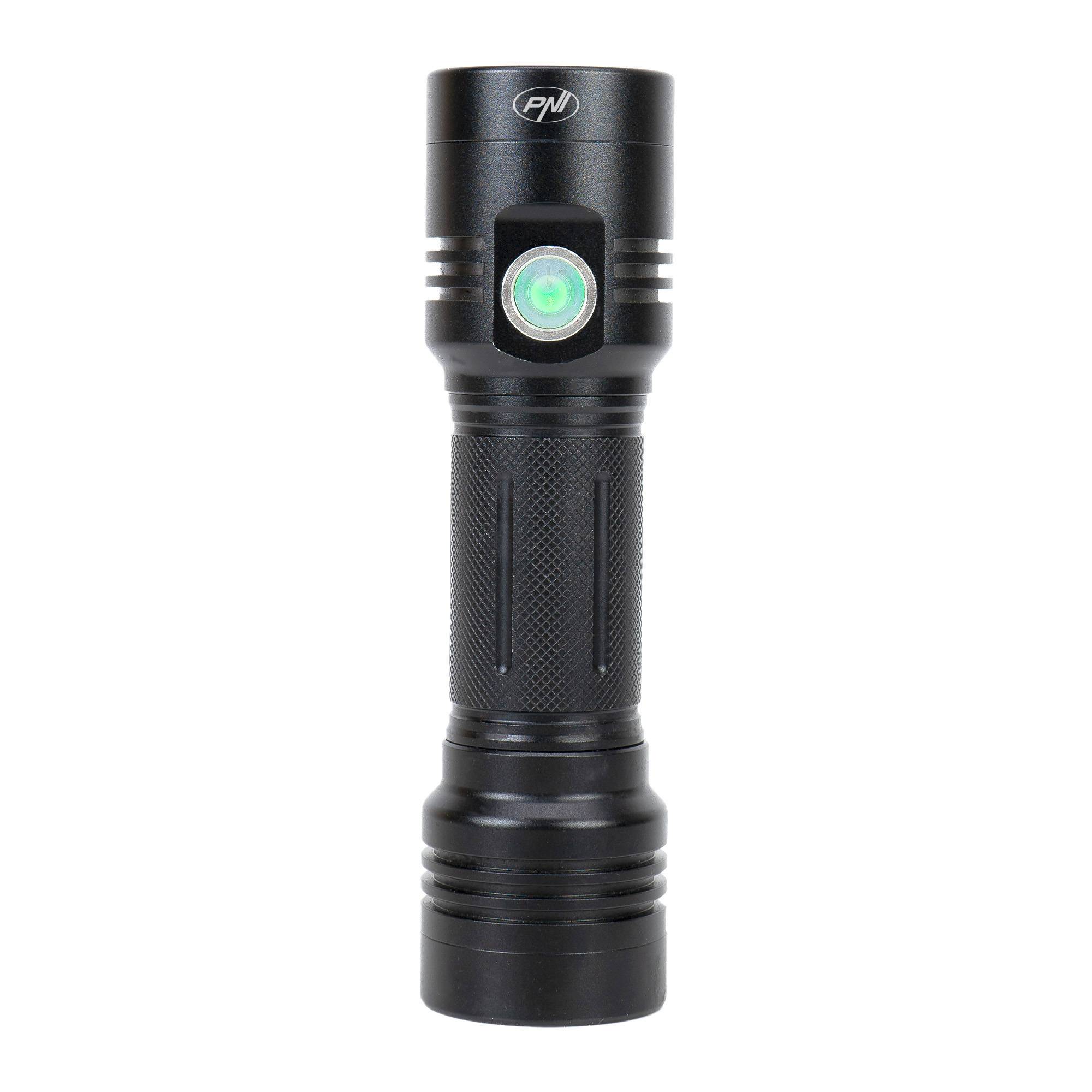 Aluminium PNI Adventure F200 Dual-LED-Taschenlampe, 4000-mAh-Akku und Micro-USB-Anschluss, 3 LEDs mit großer Blende und eine mit Fokus, beide haben