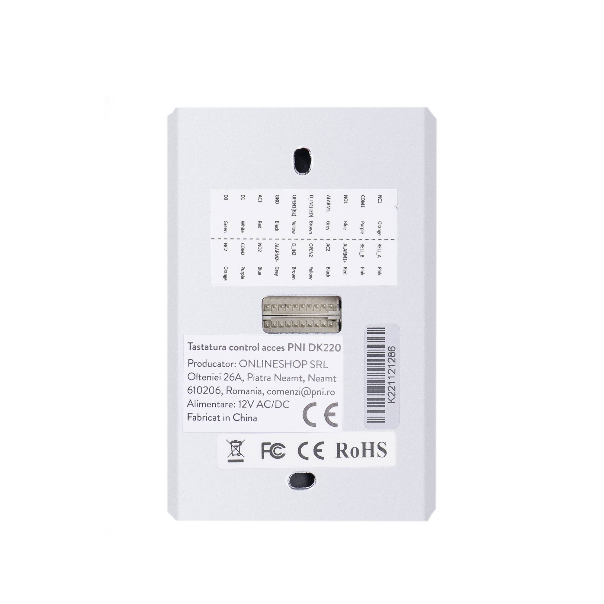 Zutrittskontrolltastatur PNI DK220, Standalone, außen und innen, IP65, mit 2 Relais