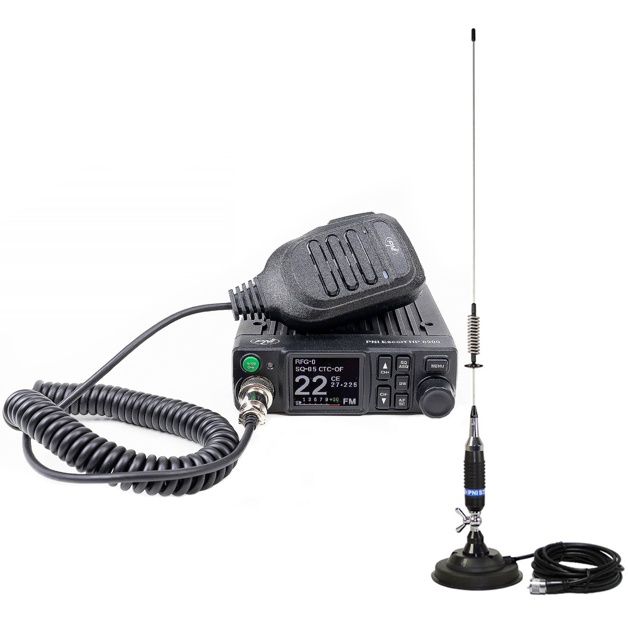 CB PNI Escort HP 8900 ASQ Radio Station Package, 12-24 V + CB PNI S75 Antenne mit Magnetfuß