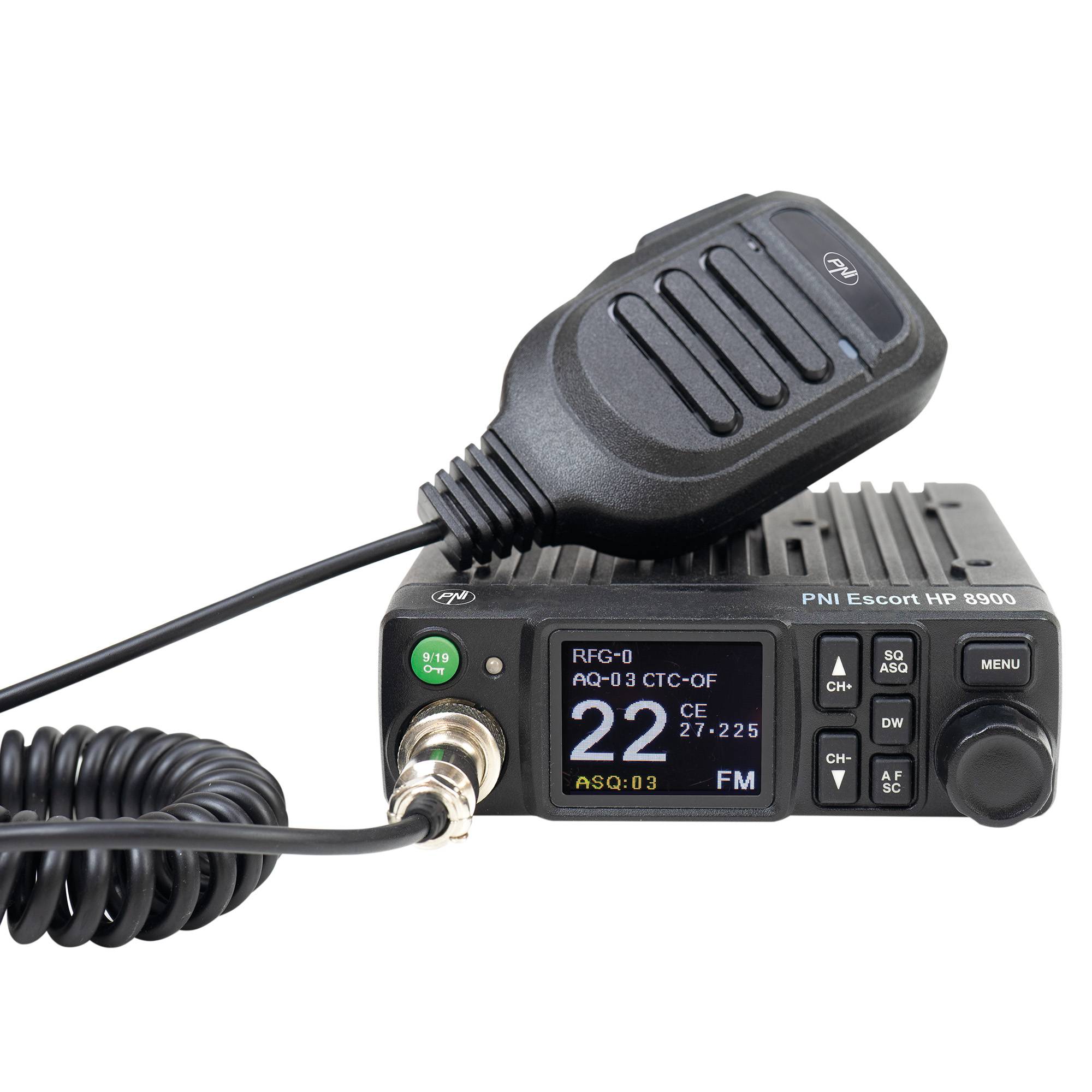 CB PNI Escort HP 8900 ASQ Radio Station Package, 12-24 V + CB PNI ML100 Antenne mit Magnetfuß, 12 V / 24 V Stromversorgung, HF-Verstärkung, Roger Be