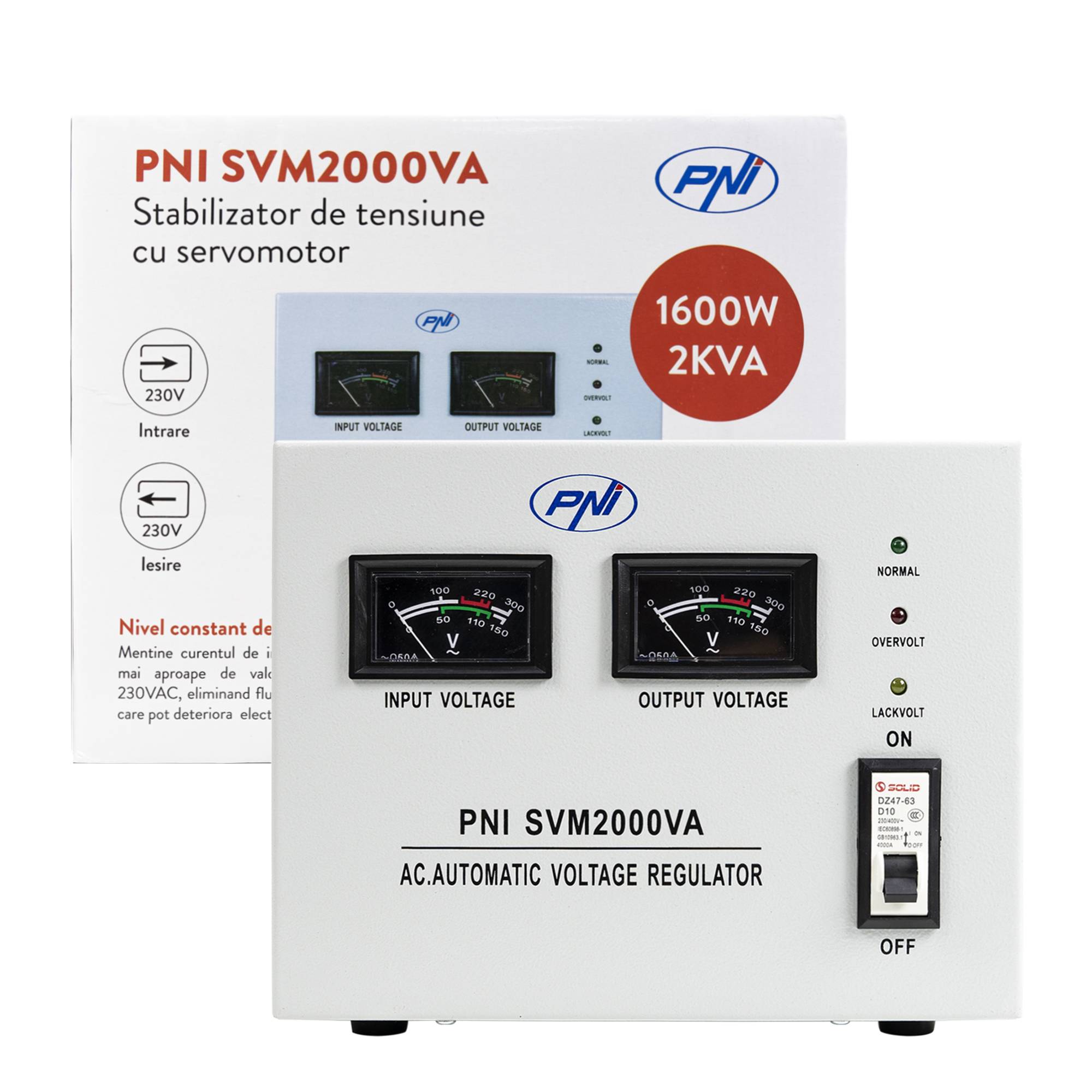 PNI SVM2000VA Spannungsstabilisator mit Servomotor, 1600 W, 7,2 A, 230 V Ausgang