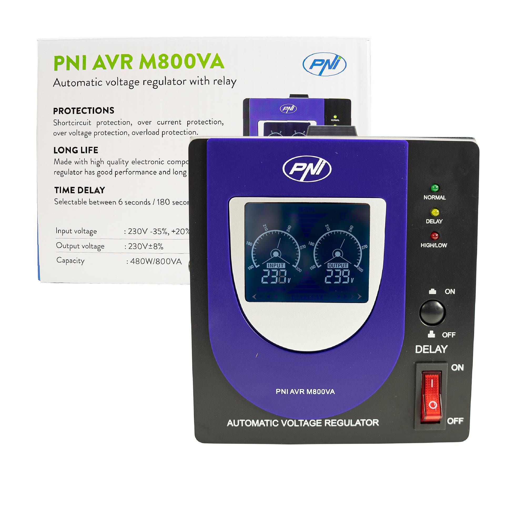 Spannungsstabilisator mit PNI-Relais AVR M800VA, 2,2A, 480W, 800VA