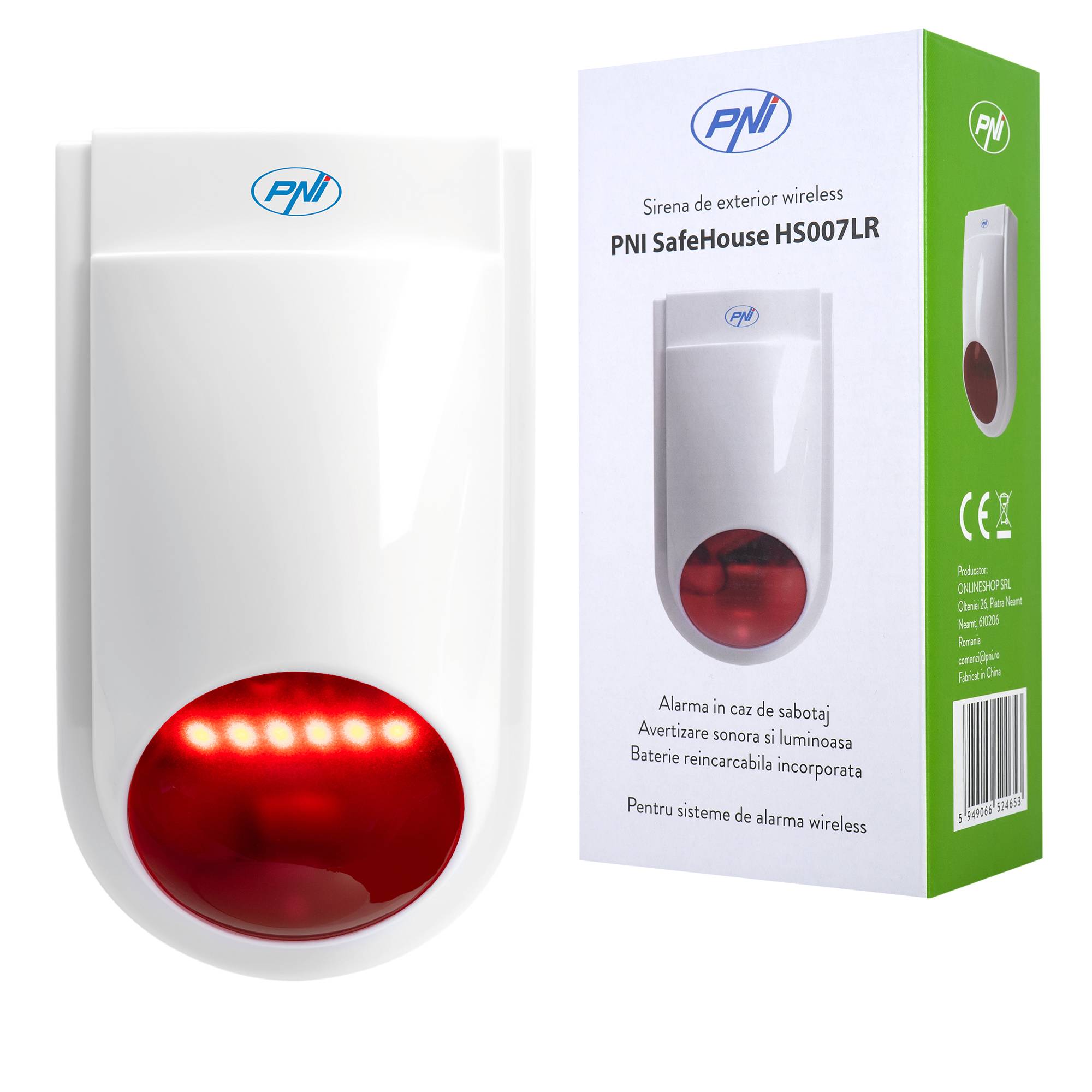 PNI SafeHouse HS007LR Funk-Außensirene, mit Batterie und Netzteil, für PNI HS600 und HS650 Funkalarmsysteme