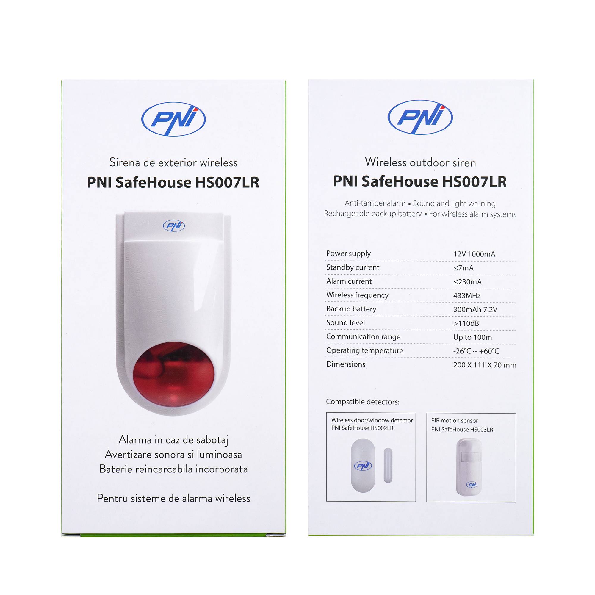 PNI SafeHouse HS007LR Funk-Außensirene, mit Batterie und Netzteil, für PNI HS600 und HS650 Funkalarmsysteme