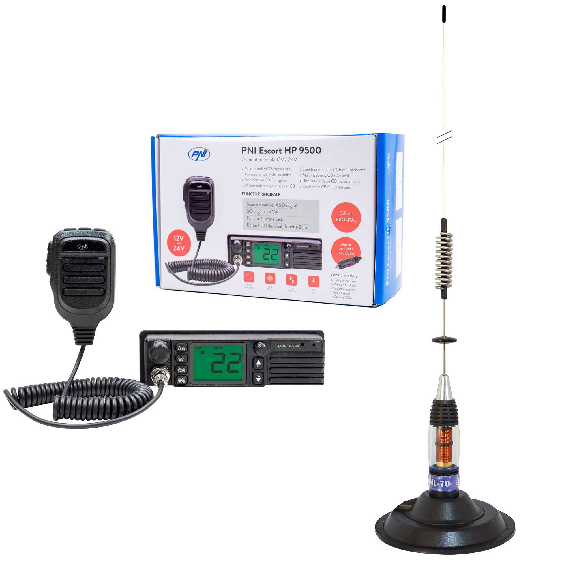 CB PNI Escort HP 9500 Radio Station Package, ASQ, 12-24V + CB PNI ML70 Antenne, 70 cm mit 145 mm Magnetfuß inklusive