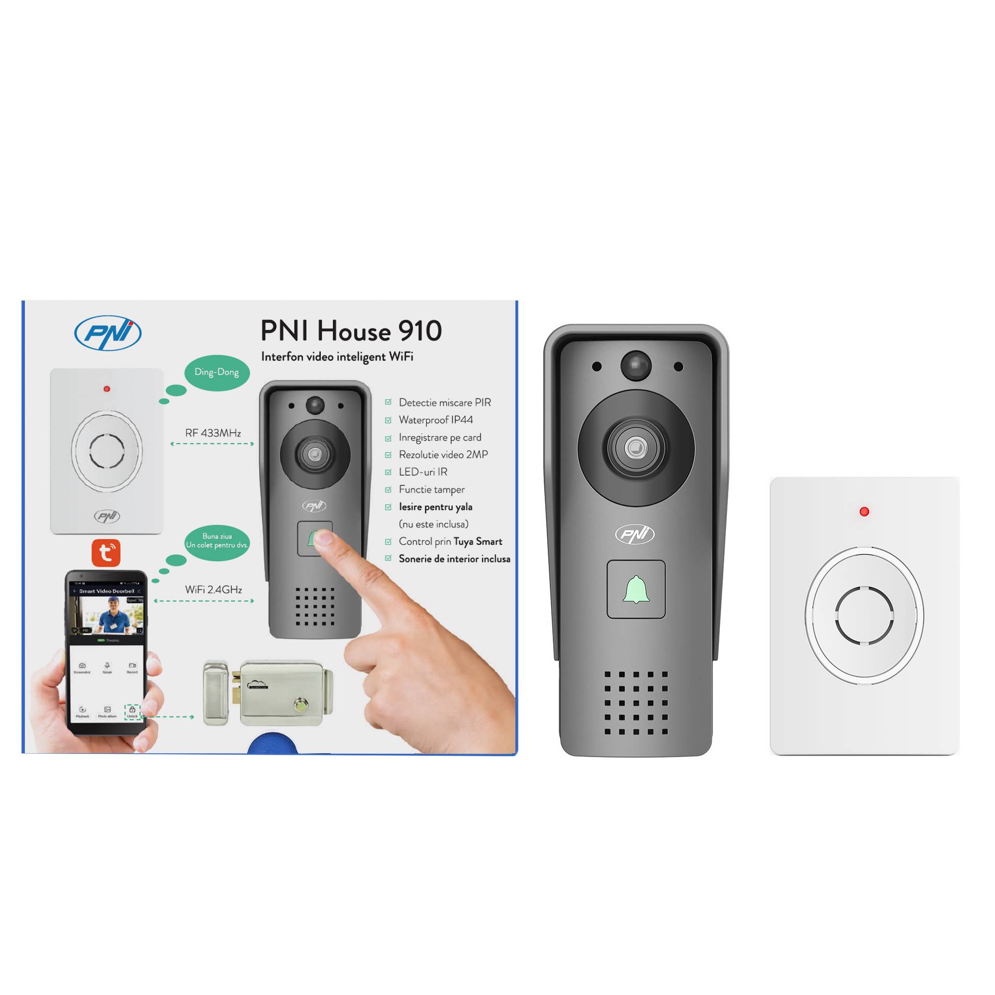 Intelligente Video-Gegensprechanlage PNI House 910 WiFi HD, P2P, Yala-Ausgang, dedizierte Tuya Smart-Anwendung, Integration in Szenarien und