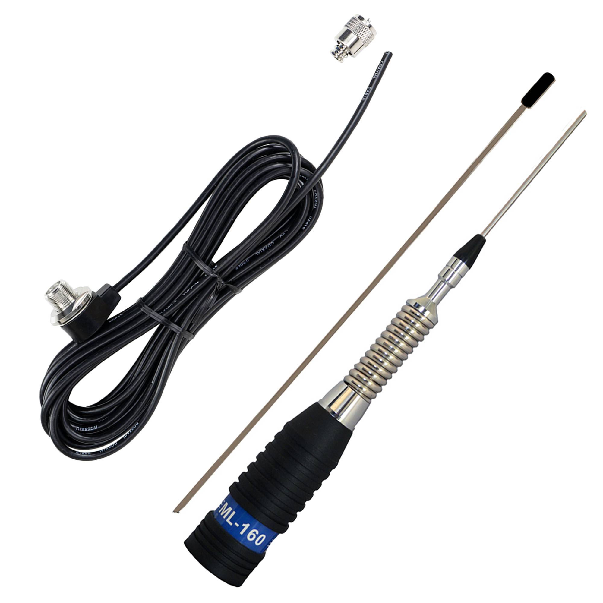 CB PNI ML160 Antennenpaket, 145 cm und Anschlusskabel PNI T601 mit einer Länge von 4 Metern zur Montage auf einem festen Träger
