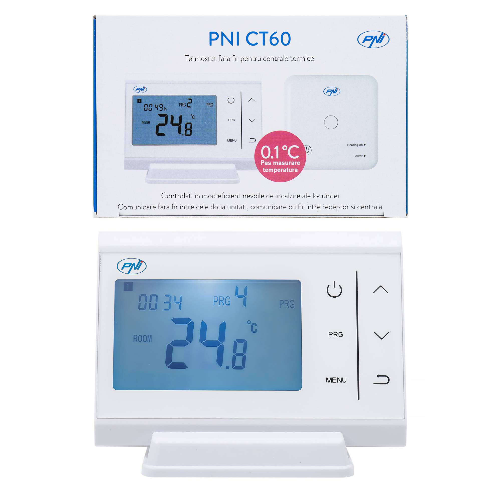 PNI CT60 Funkthermostat für Wärmekraftwerke, Beleuchtungsdisplay, Tagesprogramme