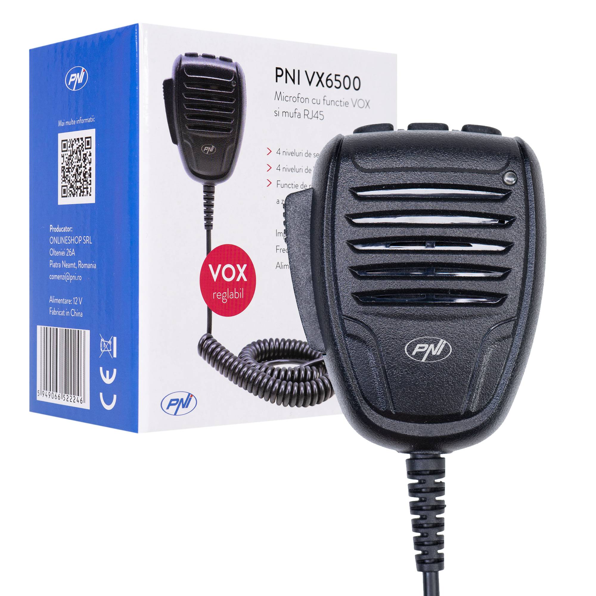 Mikrofon PNI VX6500 mit VOX-Funktion, mit RJ11-Stecker, für CB-Funkstationen PNI HP 6500 und PNI HP 7120