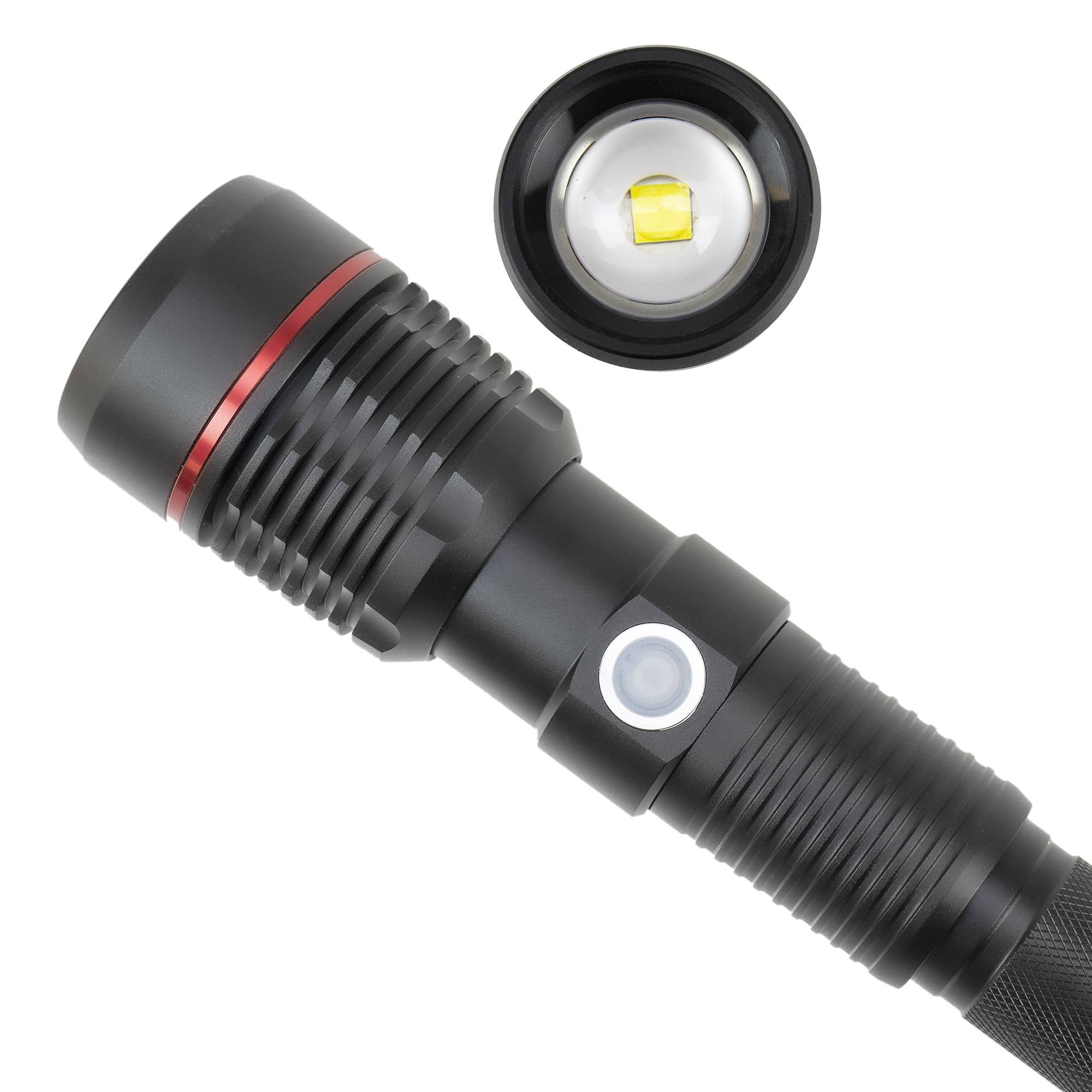 PNI Adventure F450 Aluminium-Taschenlampe mit Fokus und BOOST-Funktion, LED 20 W, 1500 lm bis zu 450 m, IPX5, Powerbank mit USB-Ausgang, Aufladun