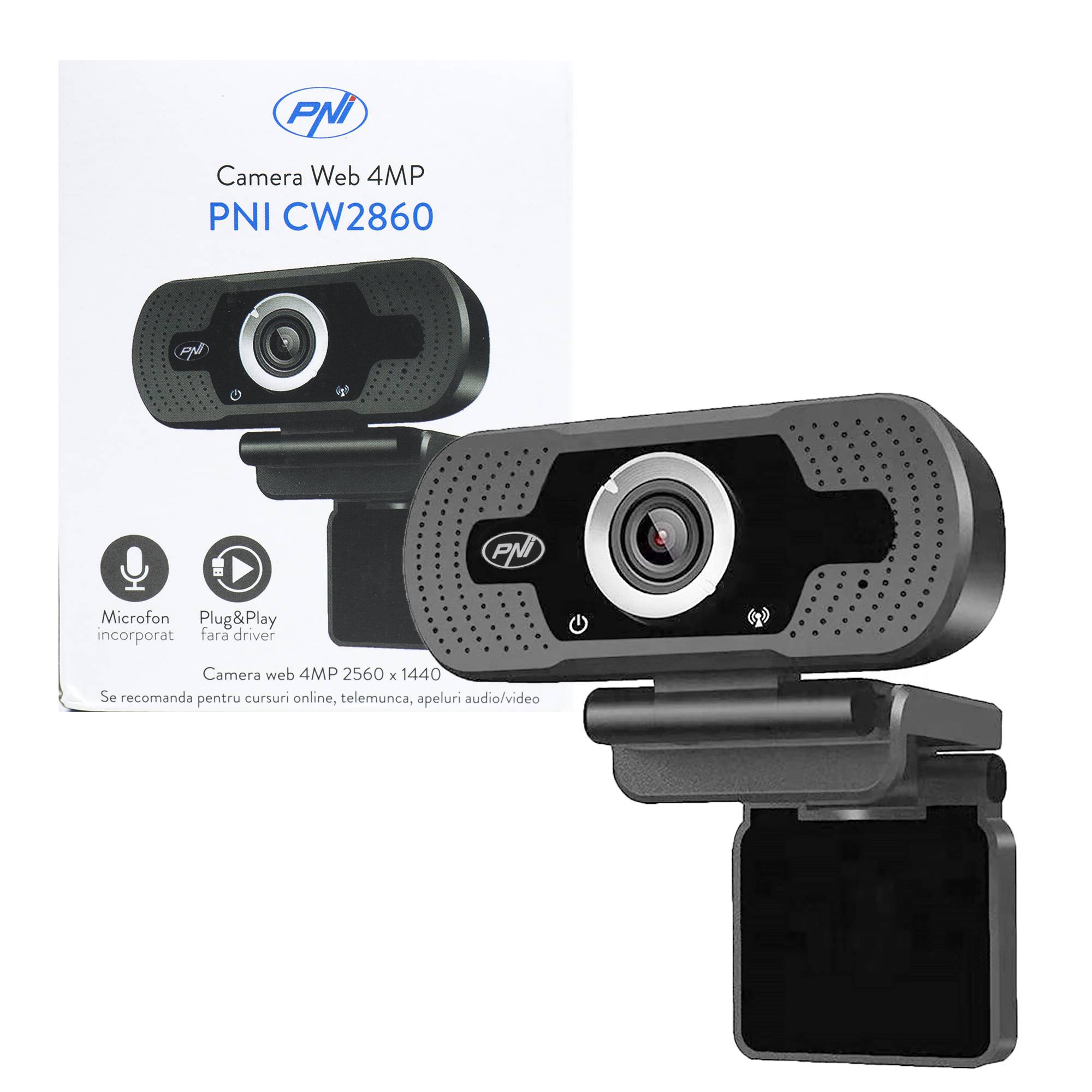 PNI CW2860 Full HD 4MP-Webcam, USB, Clip-On, eingebautes Mikrofon, PC / Laptop-Verbindung, @ 30fps, automatische Farbkorrektur