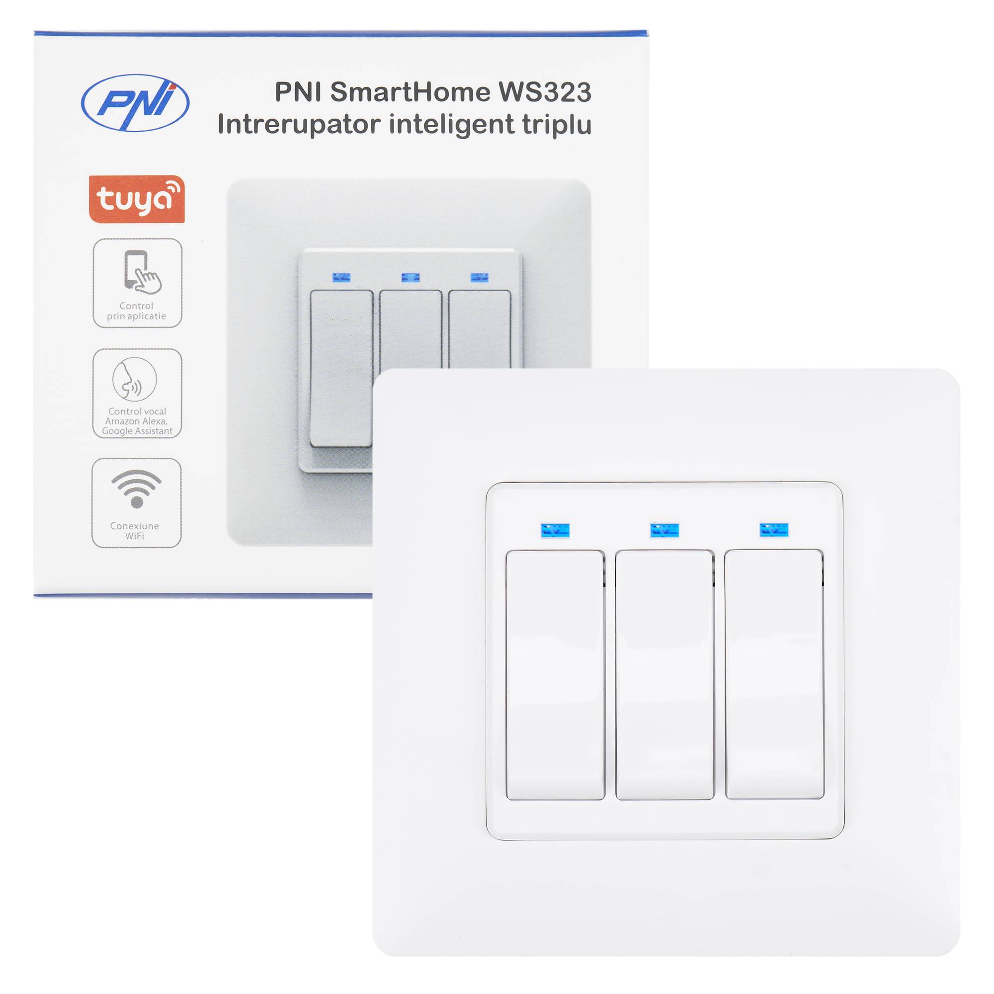 PNI SmartHome WS323 Dreifacher Smart Switch für Internet Light Control, kompatibel mit der TuyaSmart APP