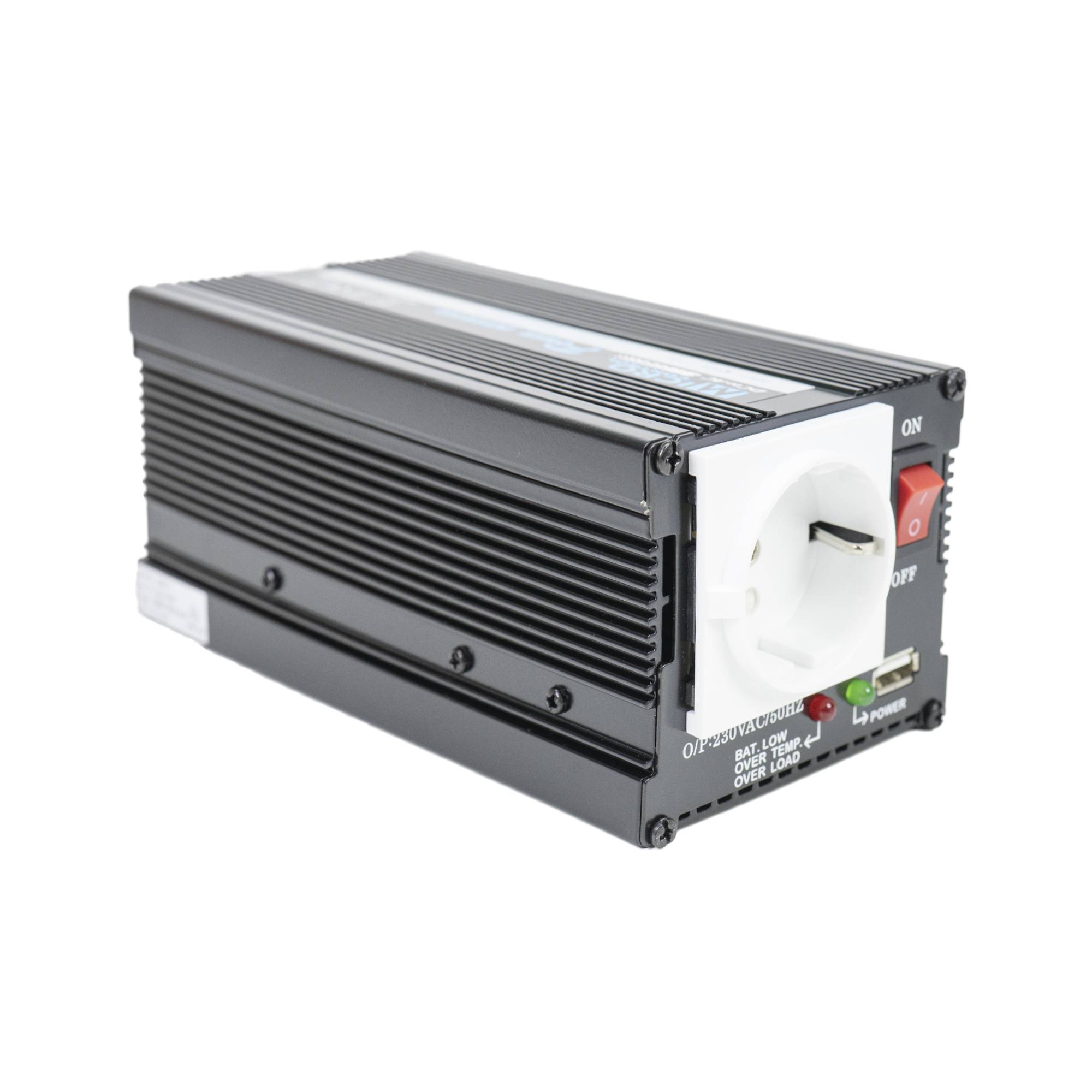 RO: Invertor de tensiune President 400W alimentare 12V, iesire 230V, unda sinus modificata, mufa USB 5V 500mAh, cu clesti alimentare si mufa de