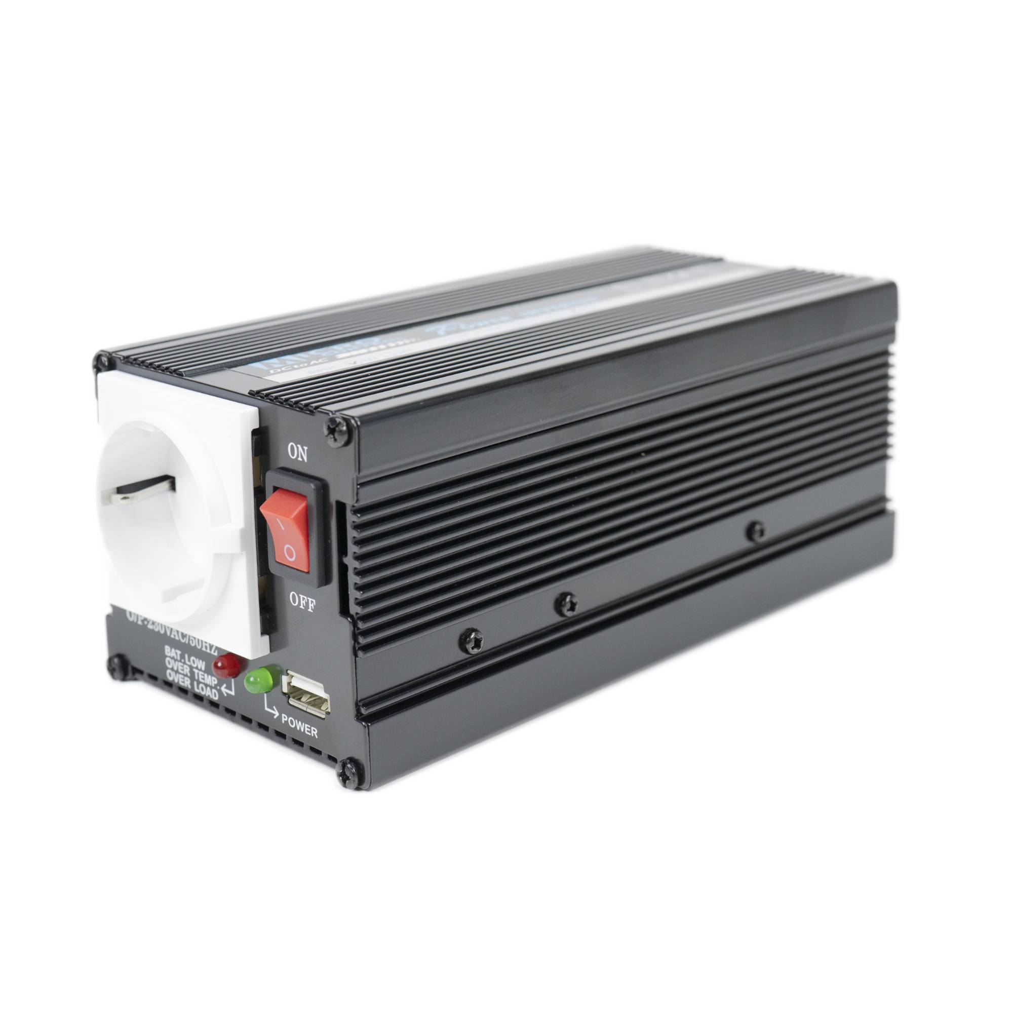 RO: Invertor de tensiune President 400W alimentare 12V, iesire 230V, unda sinus modificata, mufa USB 5V 500mAh, cu clesti alimentare si mufa de