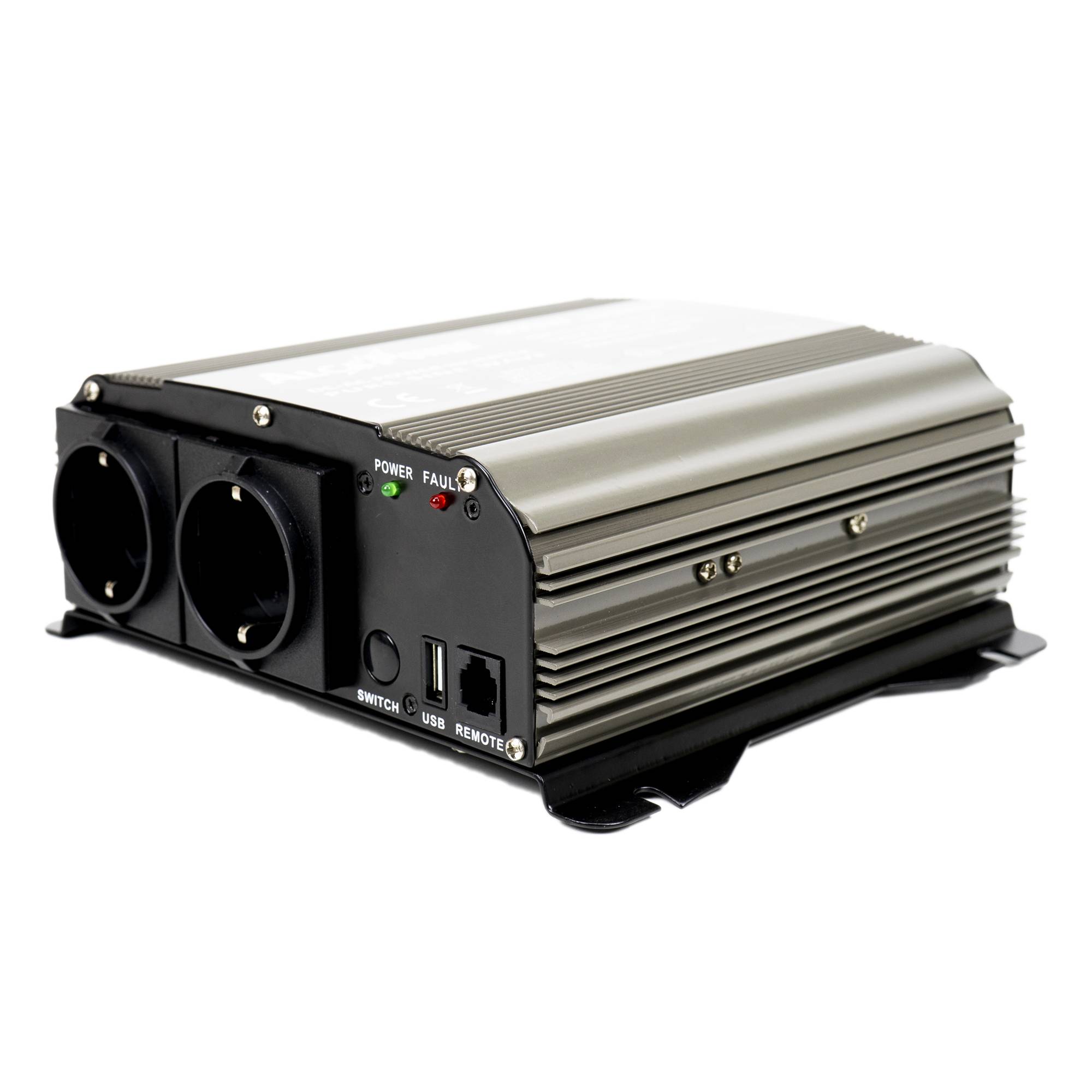 RO: Invertor de tensiune AlcaPower by President 300W alimentare 12V, iesire 230V, unda sinus pur, mufa USB 5V 500mAh, cu clesti alimentare si mufa