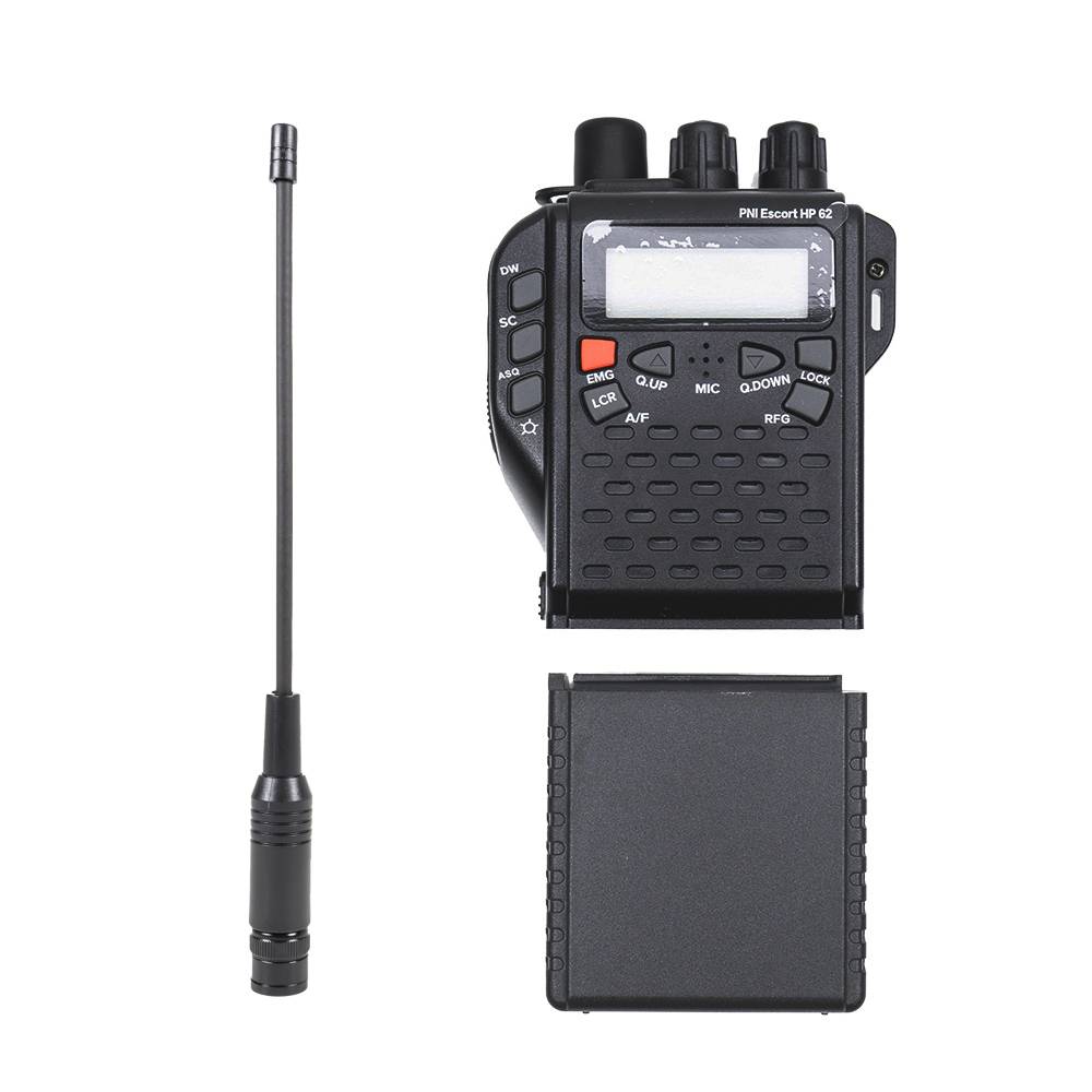 Tragbarer CB-Radiosender PNI Escort HP 62 mit BNC-Antenne und Batteriehalter