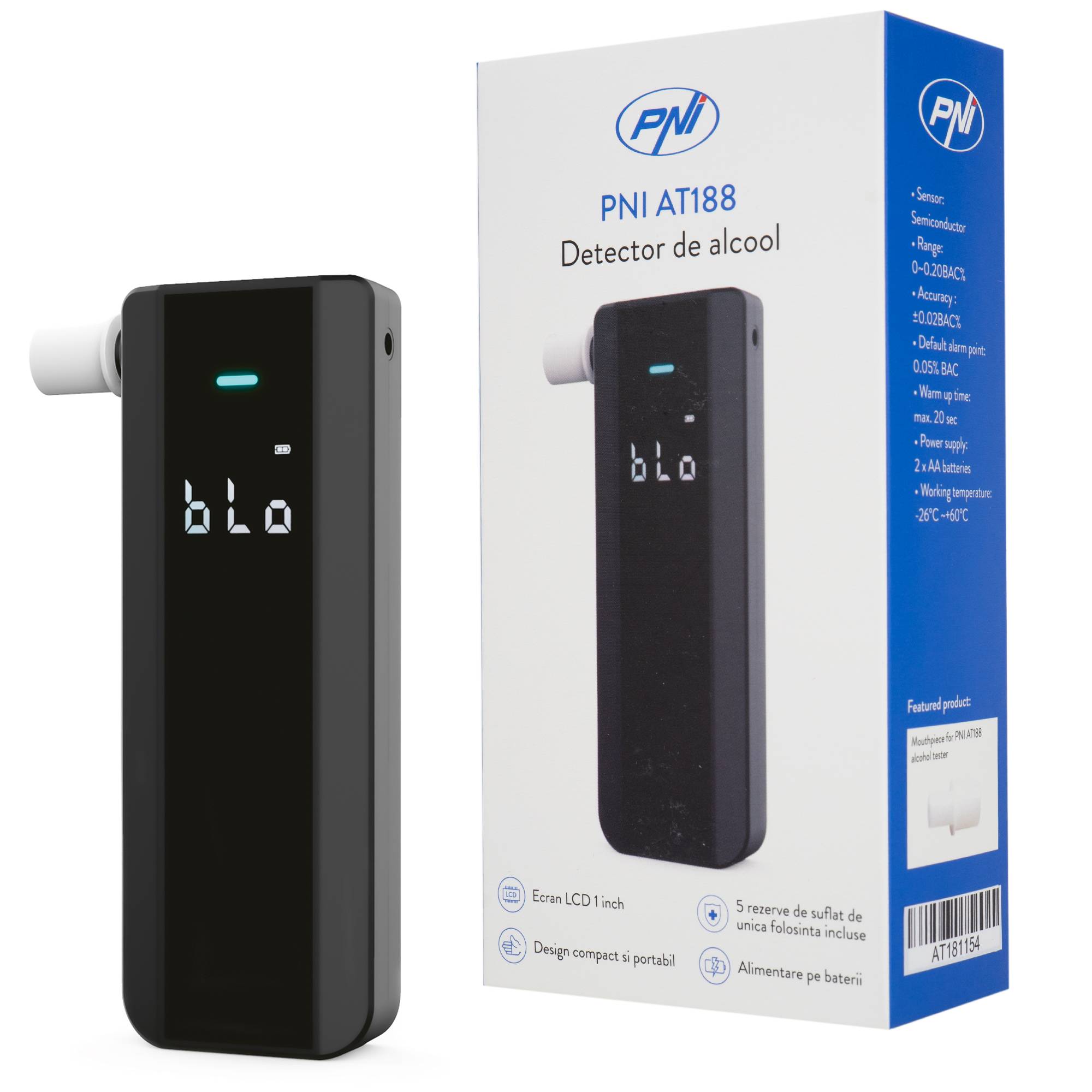 PNI AT188 Alkoholdetektor mit LCD-Bildschirm, akustischem und Lichtalarm