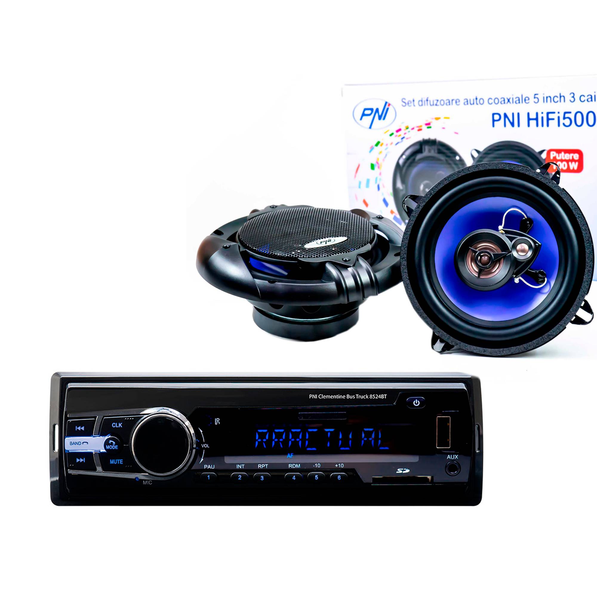 Paket Radio MP3 Autoplayer PNI Clementine 8524BT 4x45w + Koaxiale Autolautsprecher PNI HiFi500, 100W, 12,7 cm