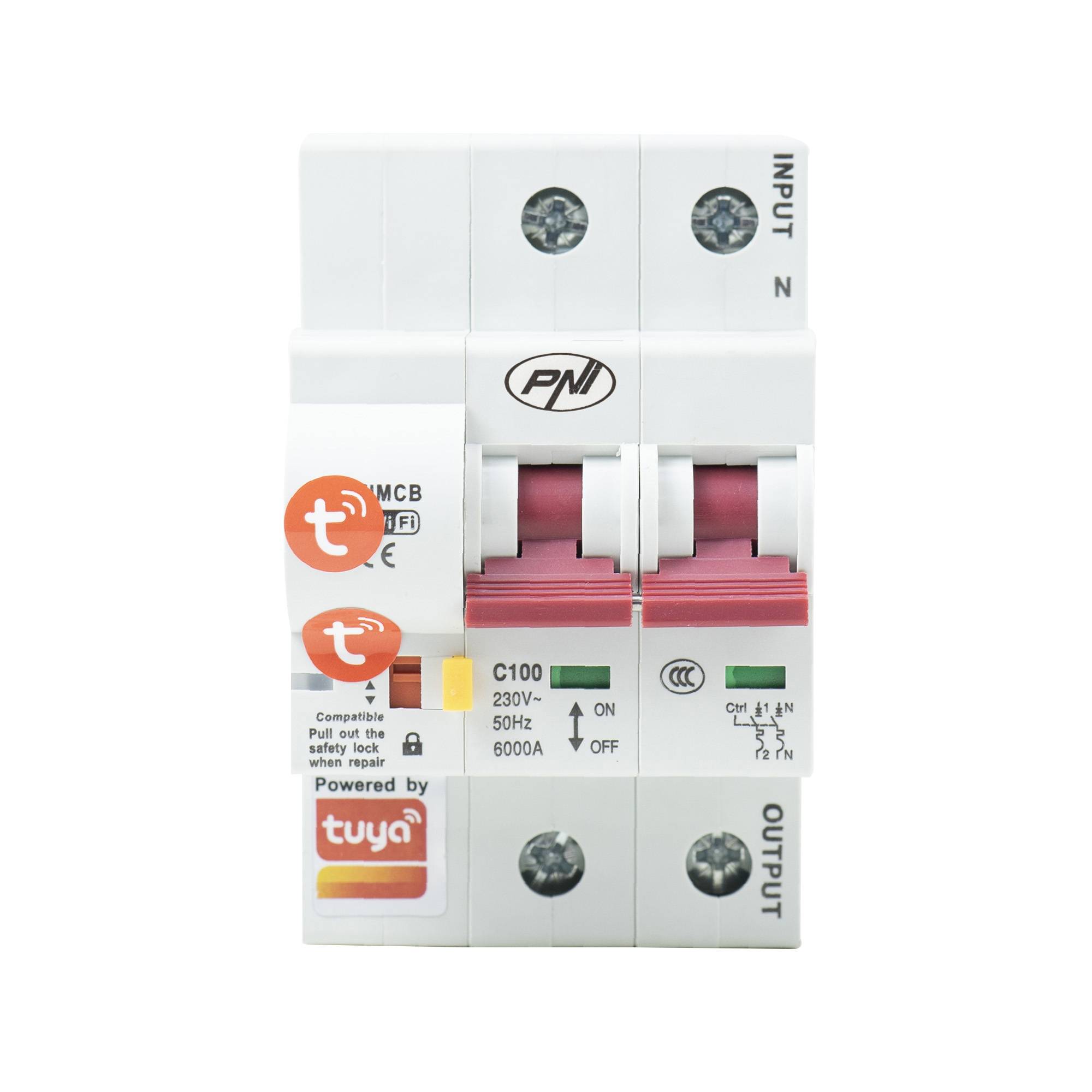 Intelligente automatische Sicherung PNI SafeHome PT802P WiFi, 2P, 100 A, Internetsteuerung, mobile Anwendung Tuya Smart, Integration in Szenarien