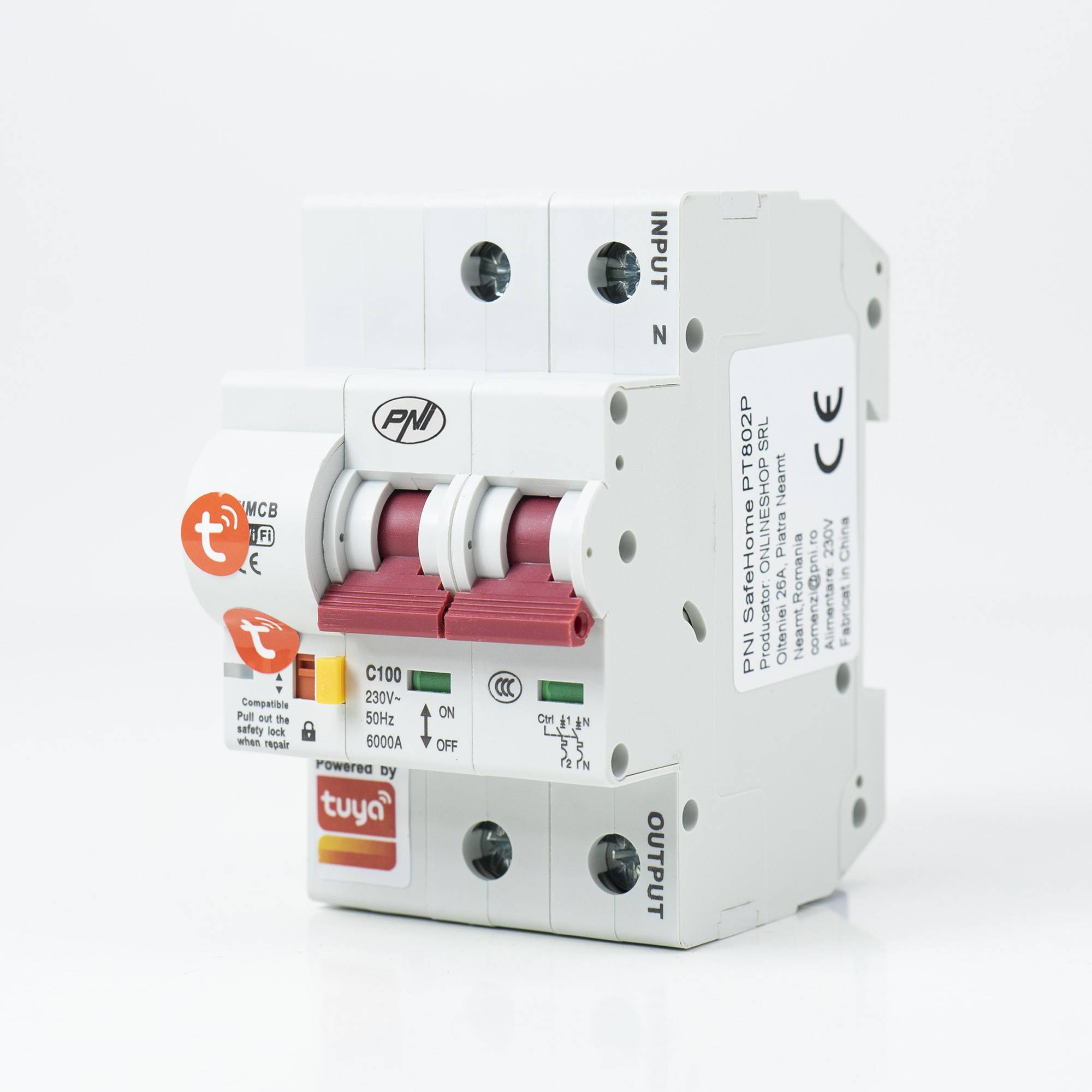 Intelligente automatische Sicherung PNI SafeHome PT802P WiFi, 2P, 100 A, Internetsteuerung, mobile Anwendung Tuya Smart, Integration in Szenarien