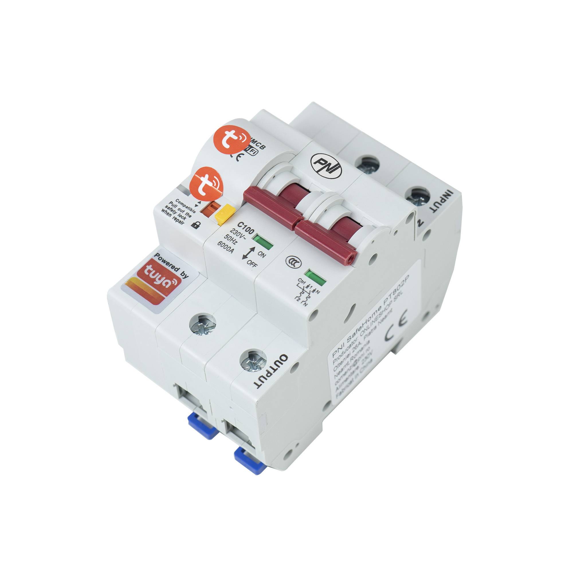 Intelligente automatische Sicherung PNI SafeHome PT802P WiFi, 2P, 100 A, Internetsteuerung, mobile Anwendung Tuya Smart, Integration in Szenarien