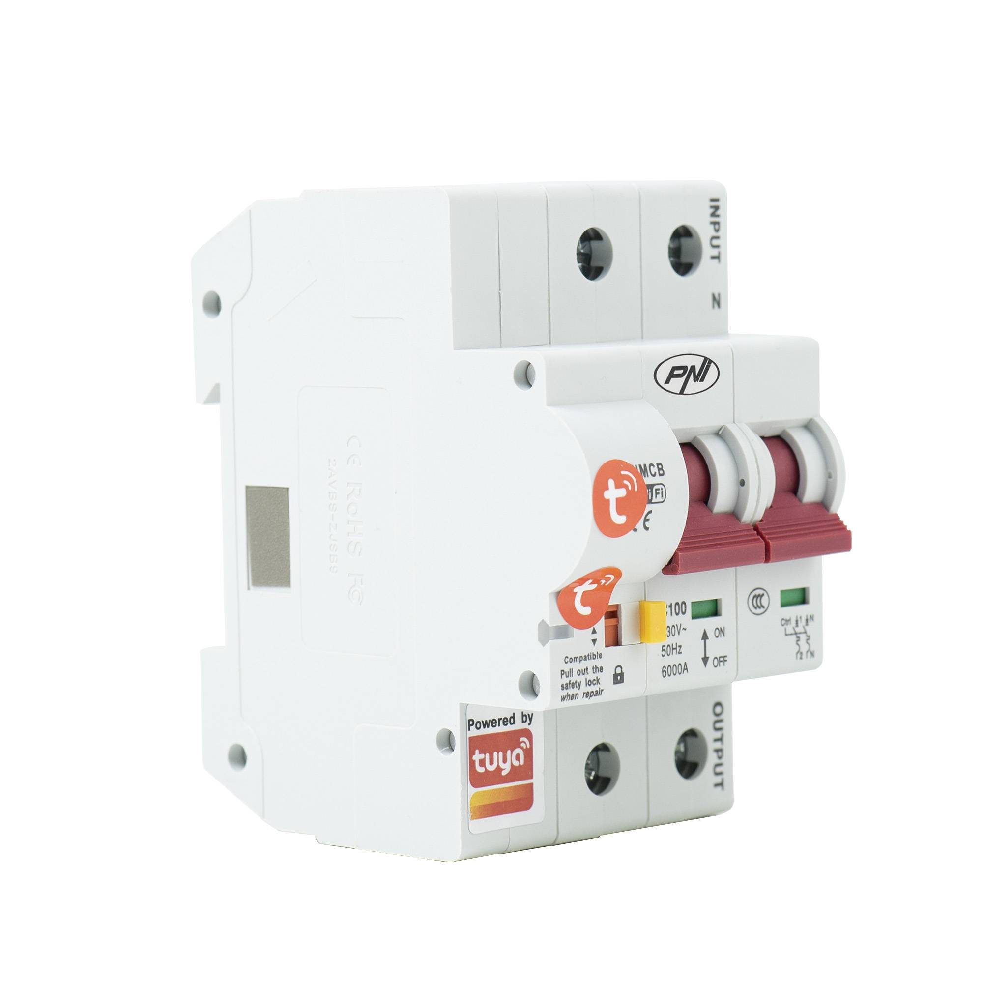 Intelligente automatische Sicherung PNI SafeHome PT802P WiFi, 2P, 100 A, Internetsteuerung, mobile Anwendung Tuya Smart, Integration in Szenarien