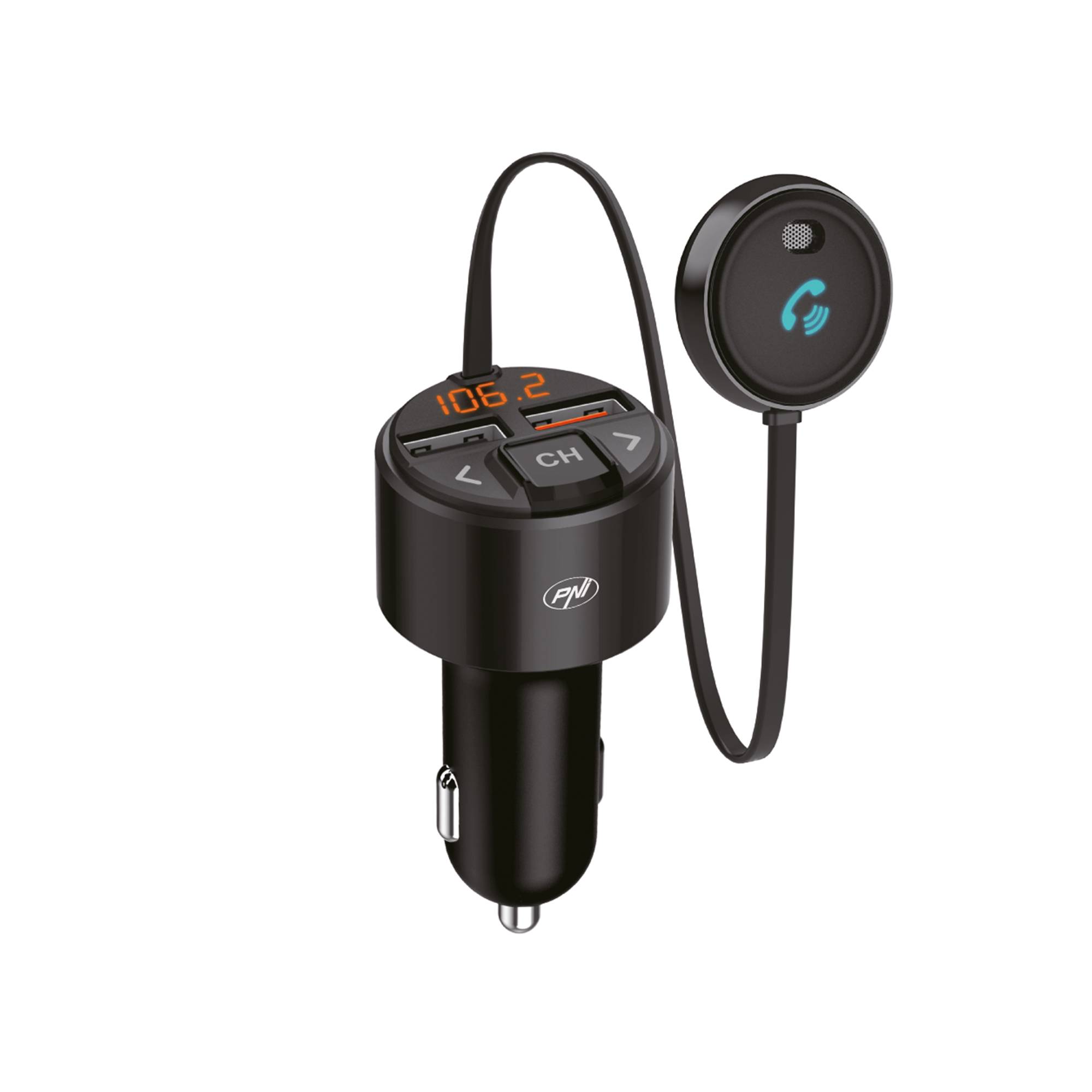 FM PNI Valentine V880-Modulator mit Mikrofon, Bluetooth 5.0, MP3-Player, FM-Sender, doppeltem USB-Anschluss, schnellem Laden von Mobilgeräten über