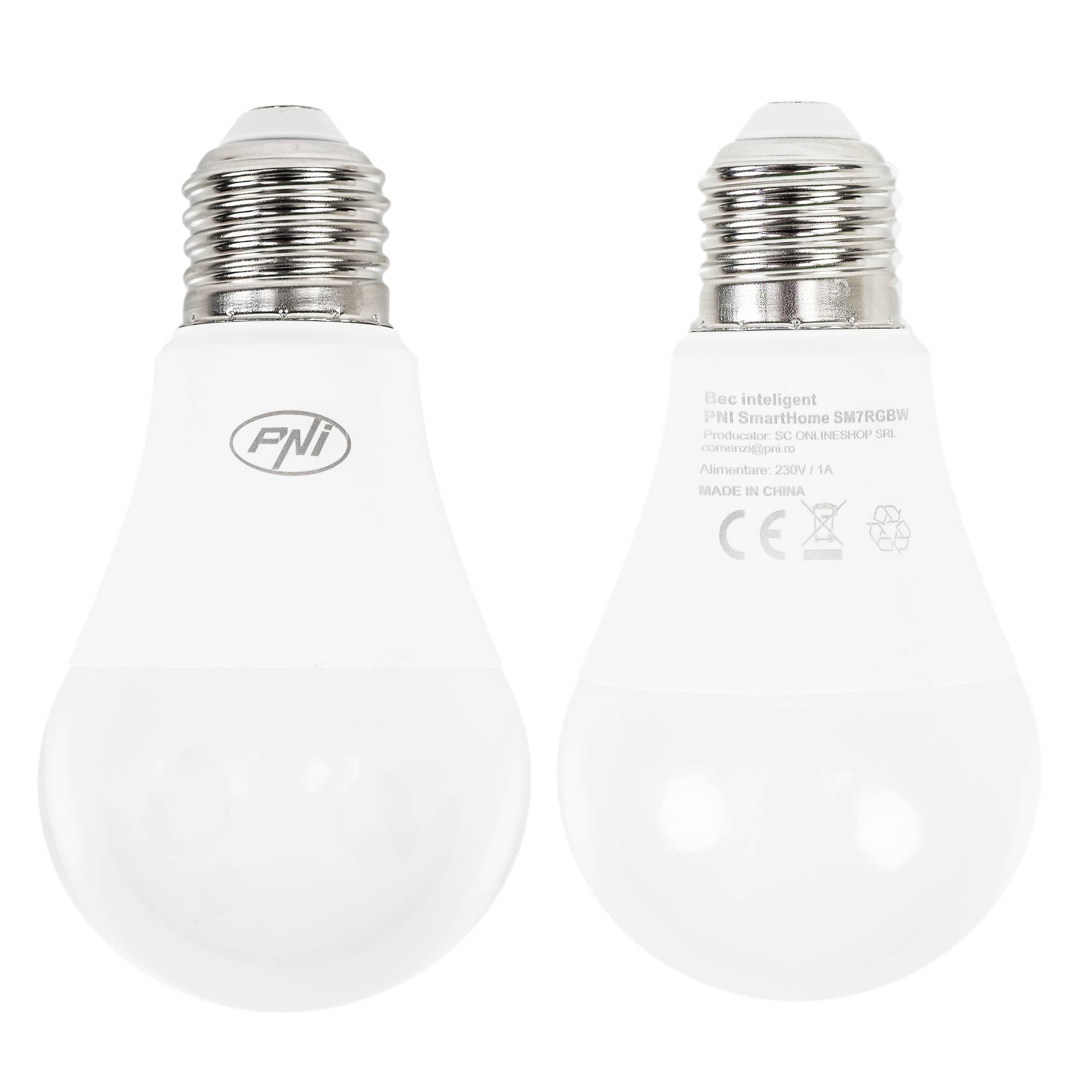 PNI SmartHome SM7RGBW E27 LED-Smart-Glühbirne, 7 W, einstellbares RGBW-Licht, WLAN-programmierbar, Internetsteuerung, Tuya Smart App, kompatibel mit