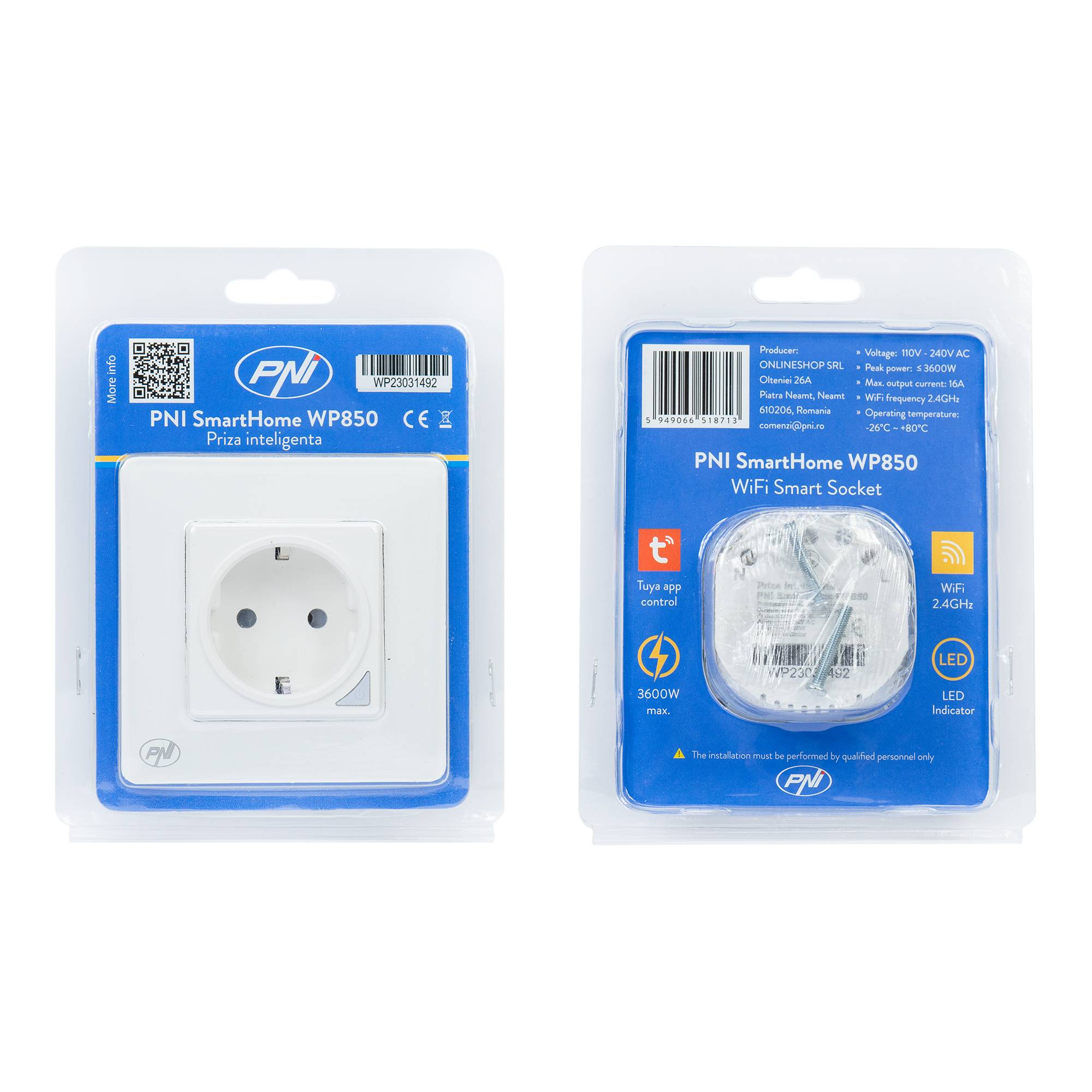 PNI SmartHome WP850 WiFi-Smart-Stecker, vergrabene Halterung, Internetsteuerung, dedizierte Tuya Smart-Anwendung, Amazon Alexa-kompatibel und