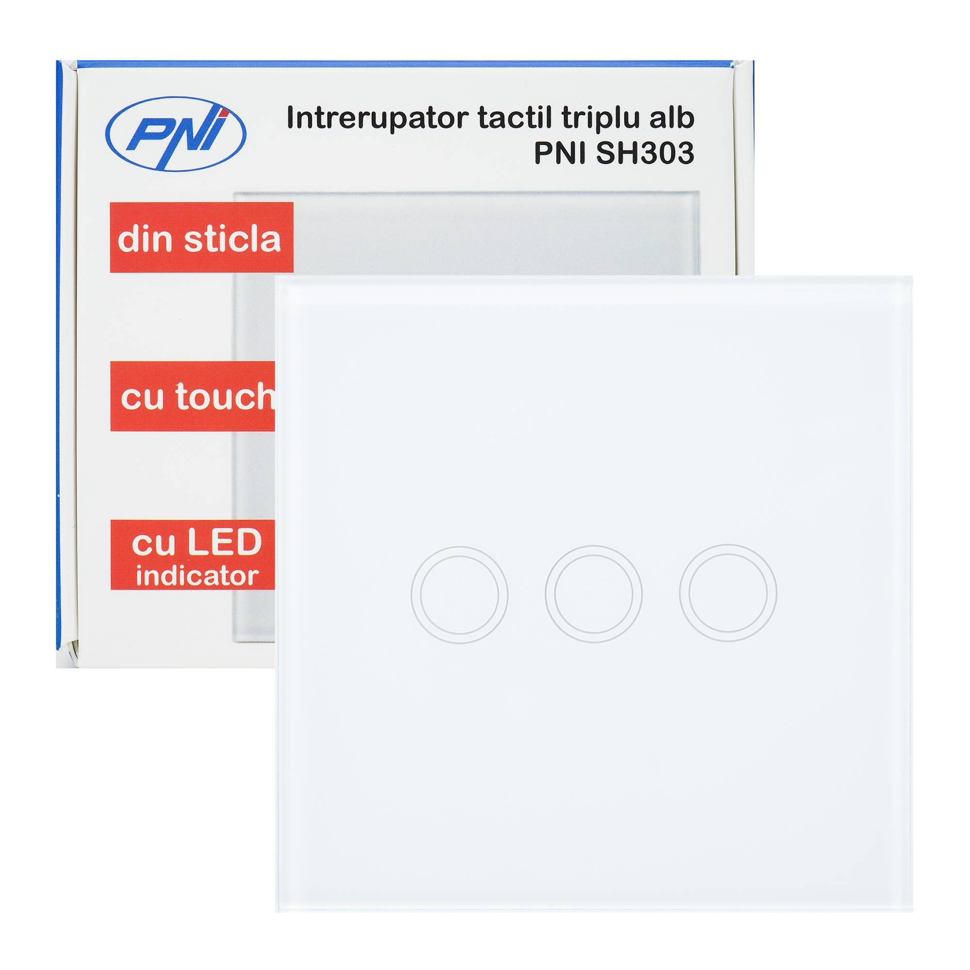 Dreifachschalter mit Glas PNI SH303 touch, weiß mit LED-Anzeige