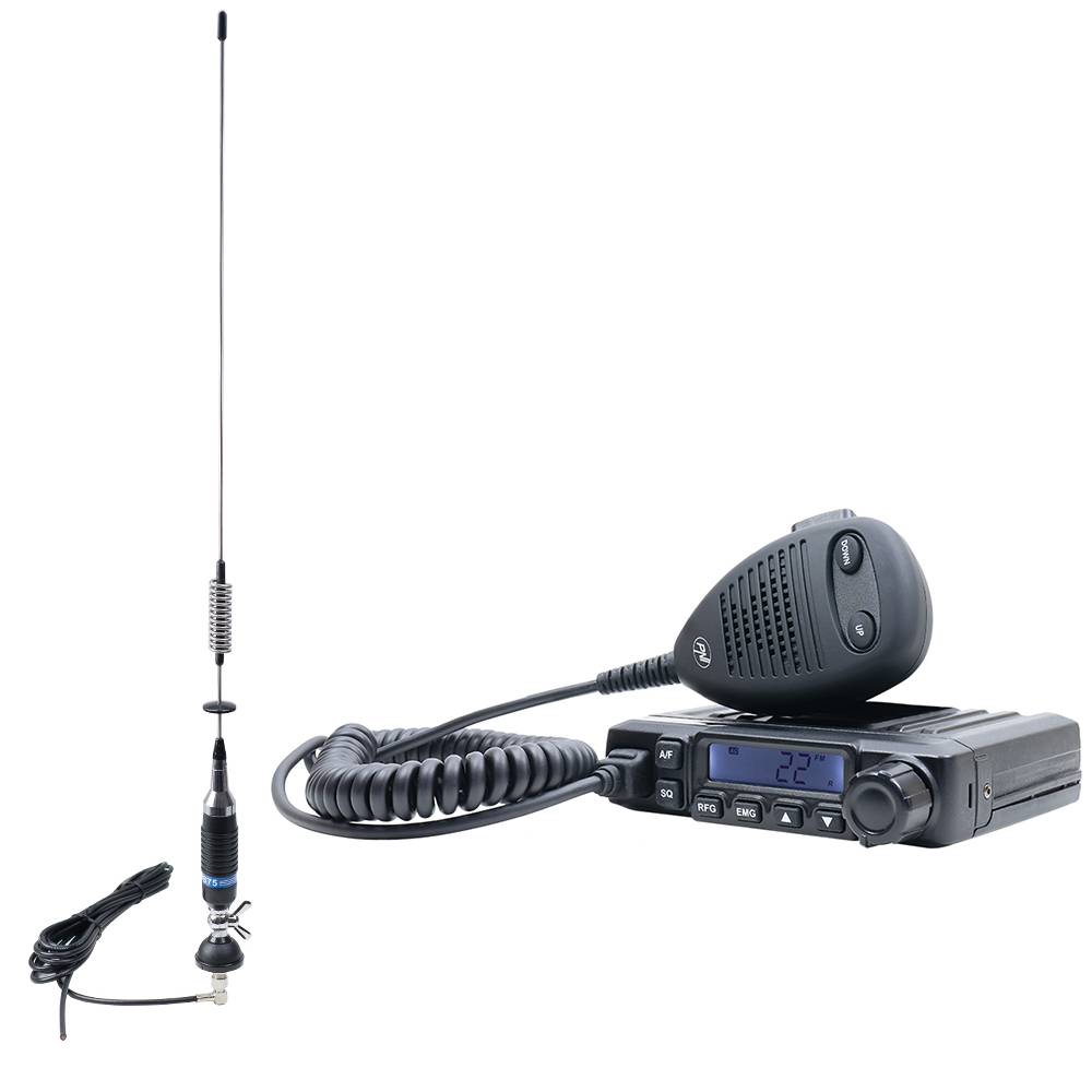CB PNI ESCORT HP 6500 ASQ-Funkstationspaket, HF-Verstärkung, 4 W, 12 V + CB PNI S75-Antenne mit 7-9 km Kabel und fester Halterung