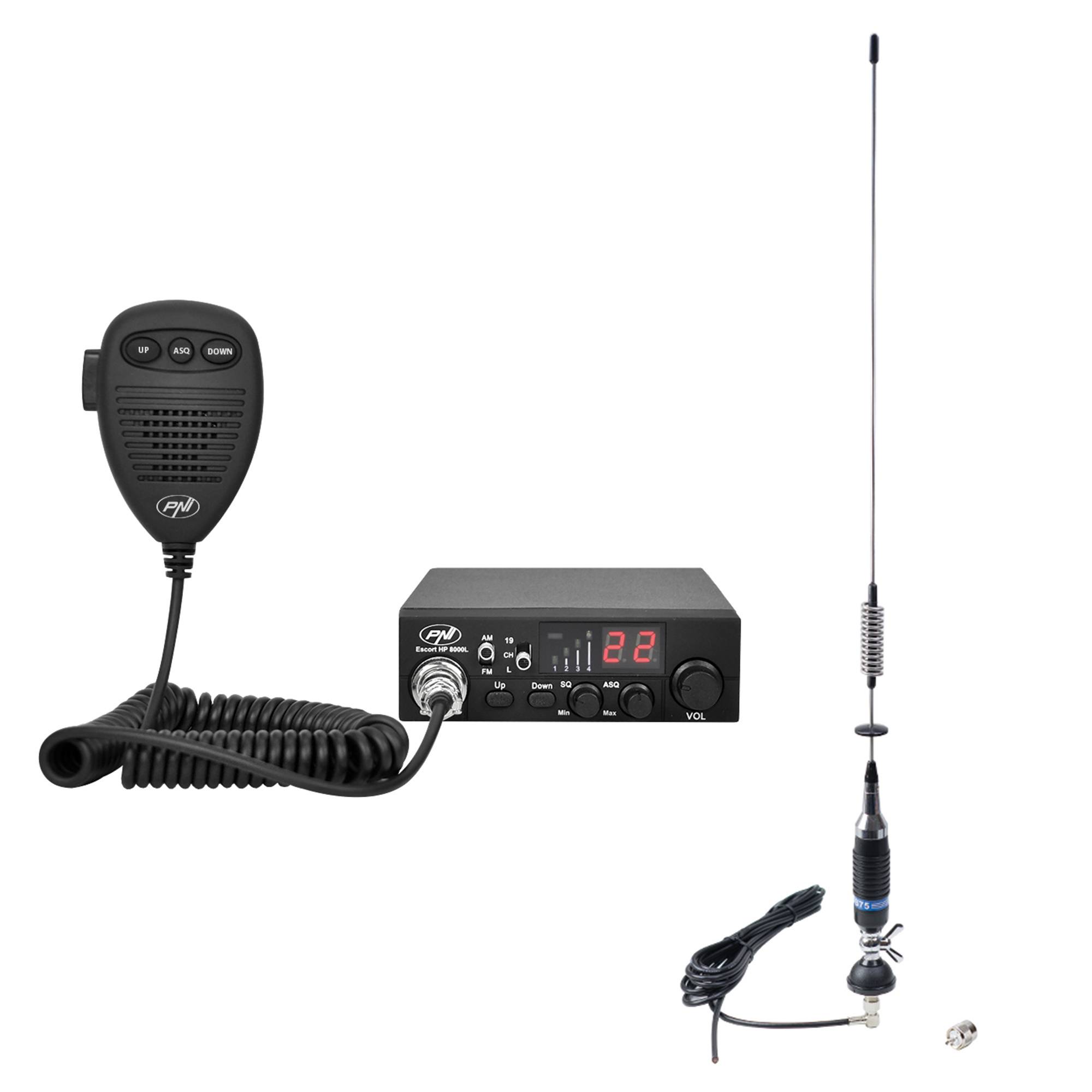 CB PNI-Begleitfunk-Kit HP 8000L ASQ + CB PNI S75-Antenne mit Kabel und fester Halterung