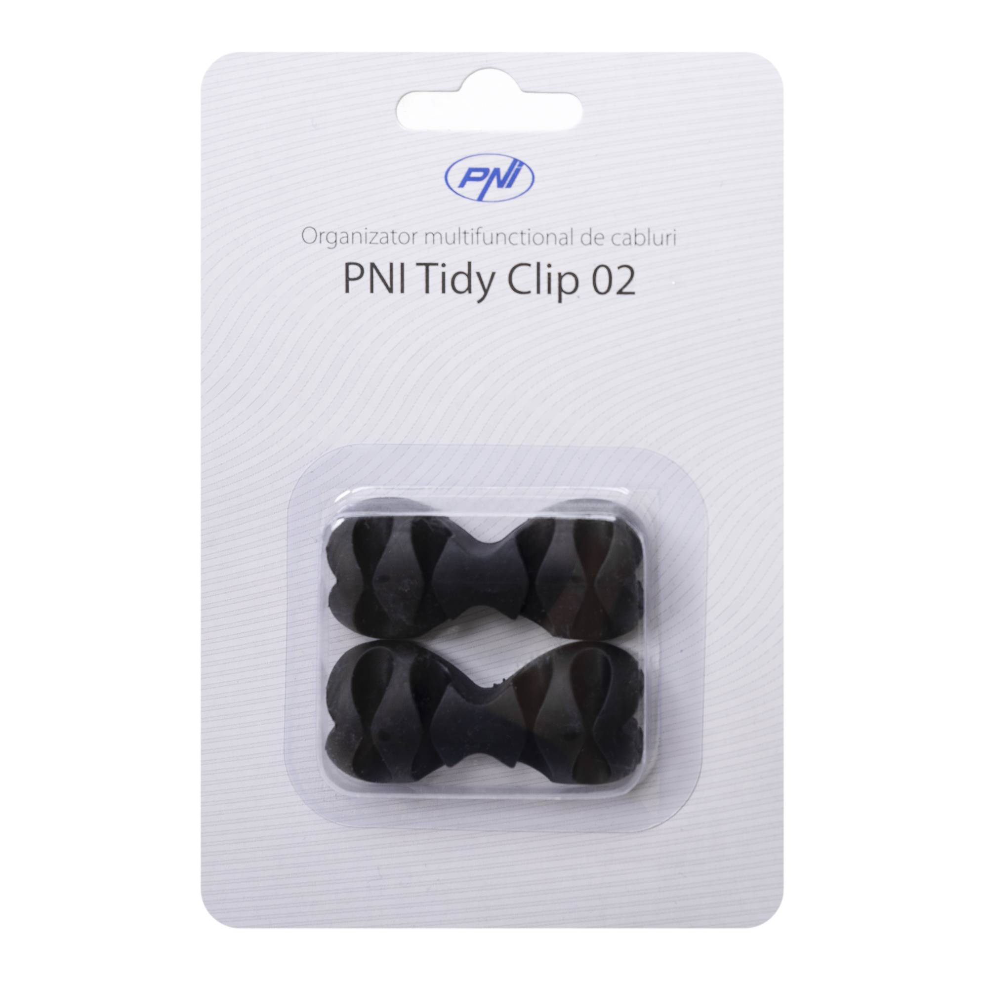 Multifunktions-Organizer PNI Tidy Clip 02 Kabel, flexibles Silikon, selbstklebend, für 8 4x2-Kabel mit 6 mm Durchmesser, schwarz, 2er-Set