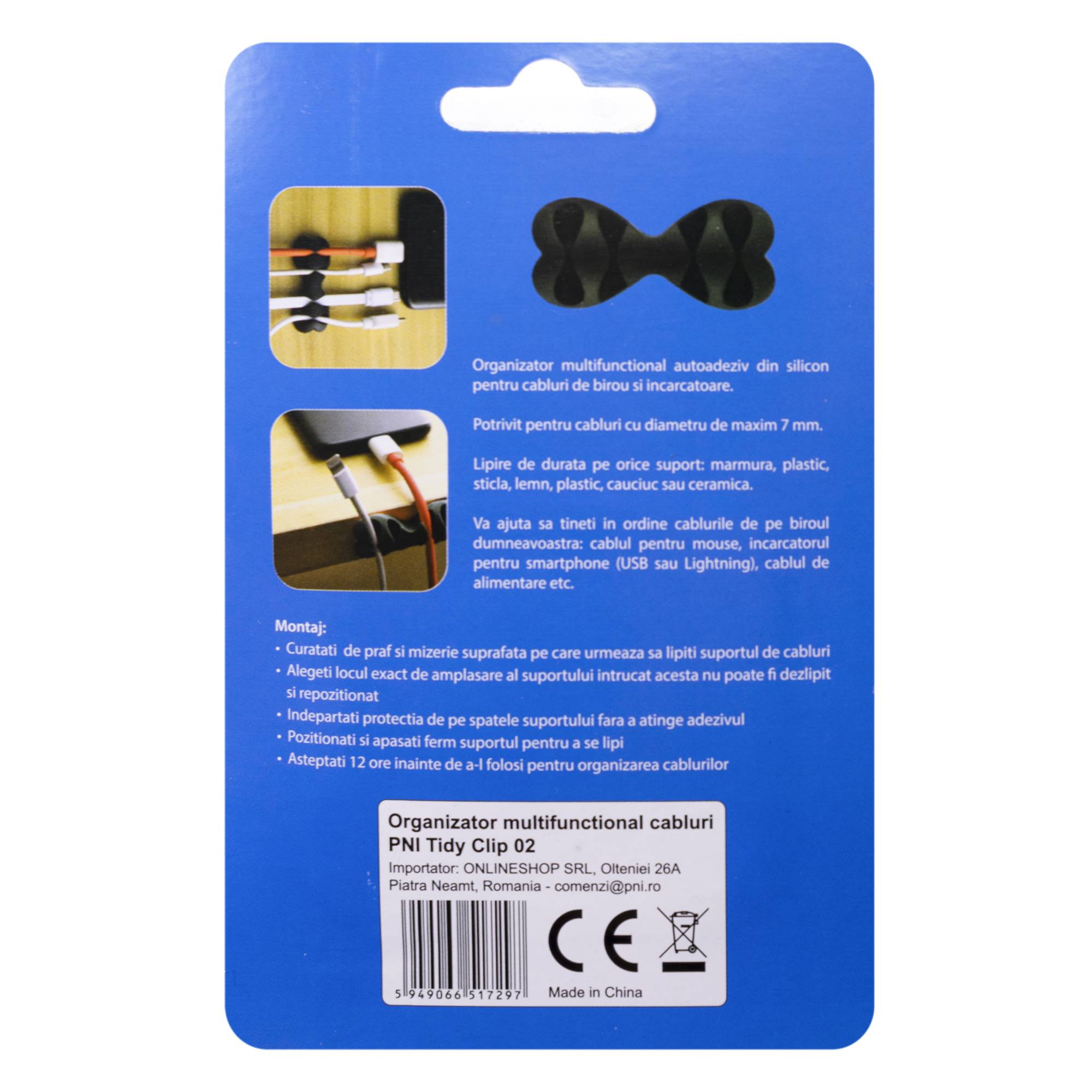 Multifunktions-Organizer PNI Tidy Clip 02 Kabel, flexibles Silikon, selbstklebend, für 8 4x2-Kabel mit 6 mm Durchmesser, schwarz, 2er-Set