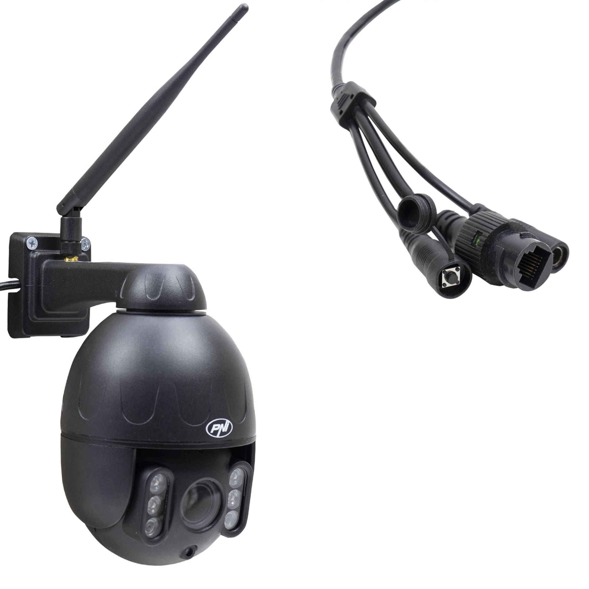 Videoüberwachungskamera PNI IP655B 5MP WiFi PTZ 5X H265 optischer Zoom, microSD-Steckplatz, Standalone, Nachtsicht 50m IP66 Bewegungserkennungsalarm