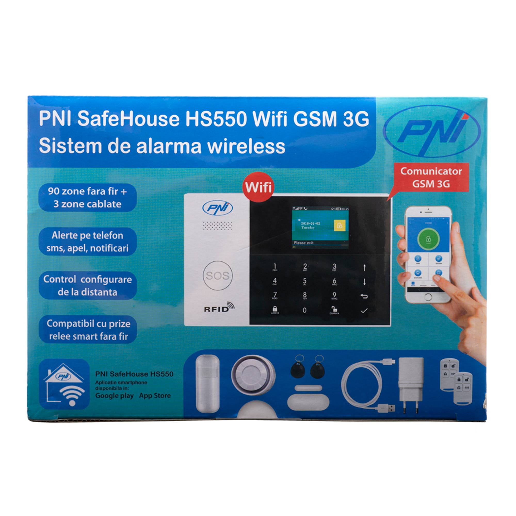 PNI SafeHouse HS550 Wifi GSM 3G-Funkalarmsystem-Kit und 3 zusätzliche HS003-Bewegungssensoren