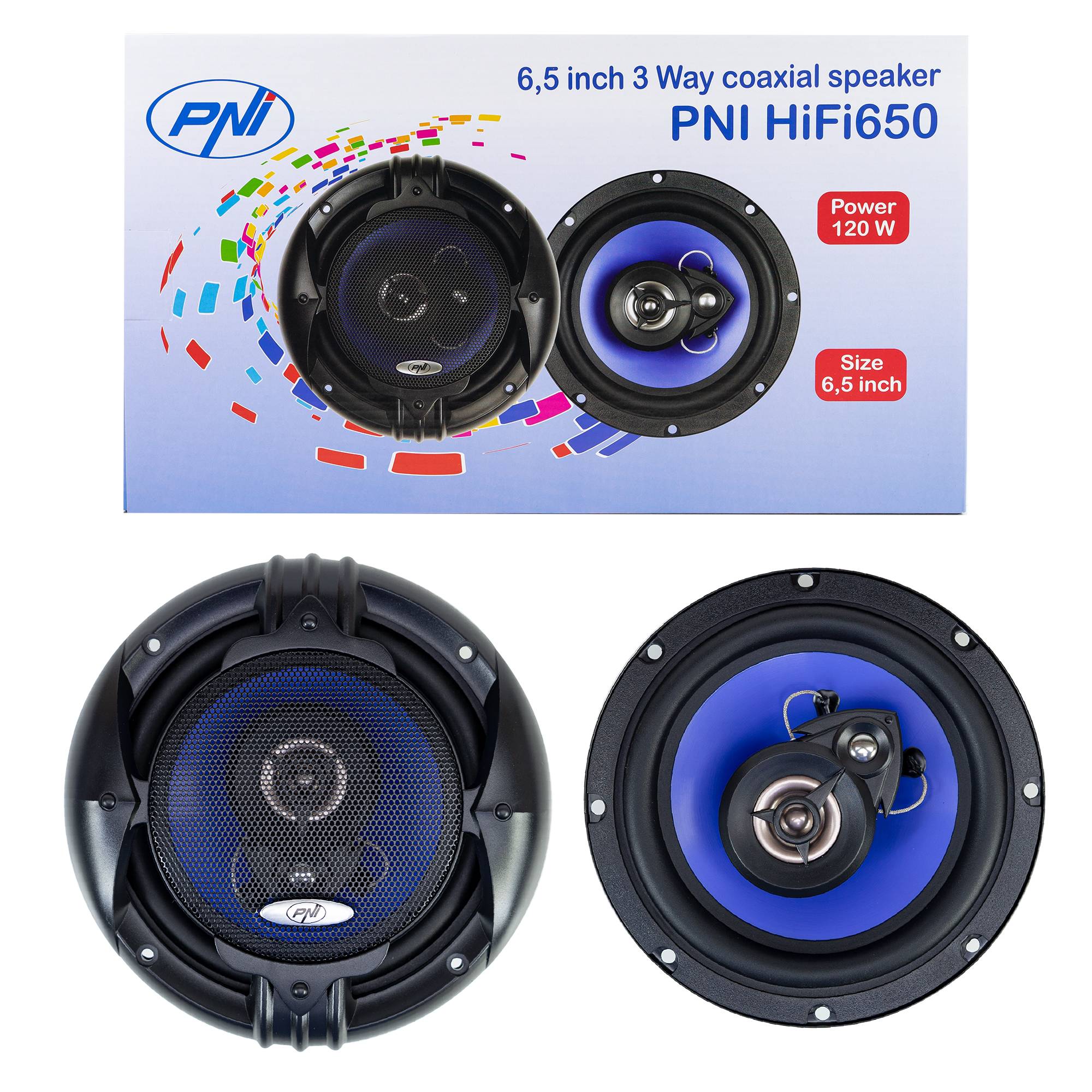 Koaxiale Autolautsprecher PNI HiFi650, 120 W, 16,5 cm, 3-Wege, Gitter inklusive Set 2-tlg